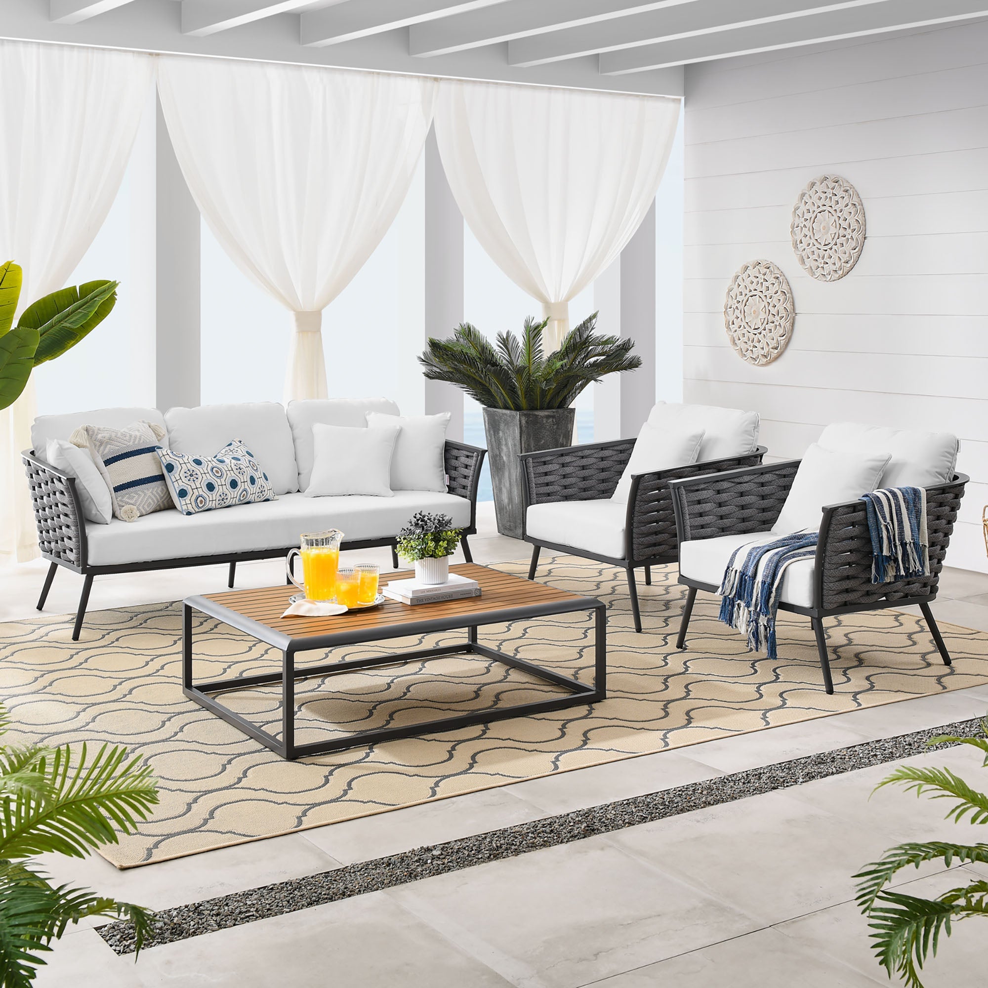 Stance 4 Piece Outdoor Patio Aluminum Sectional Sofa Set by Modway
