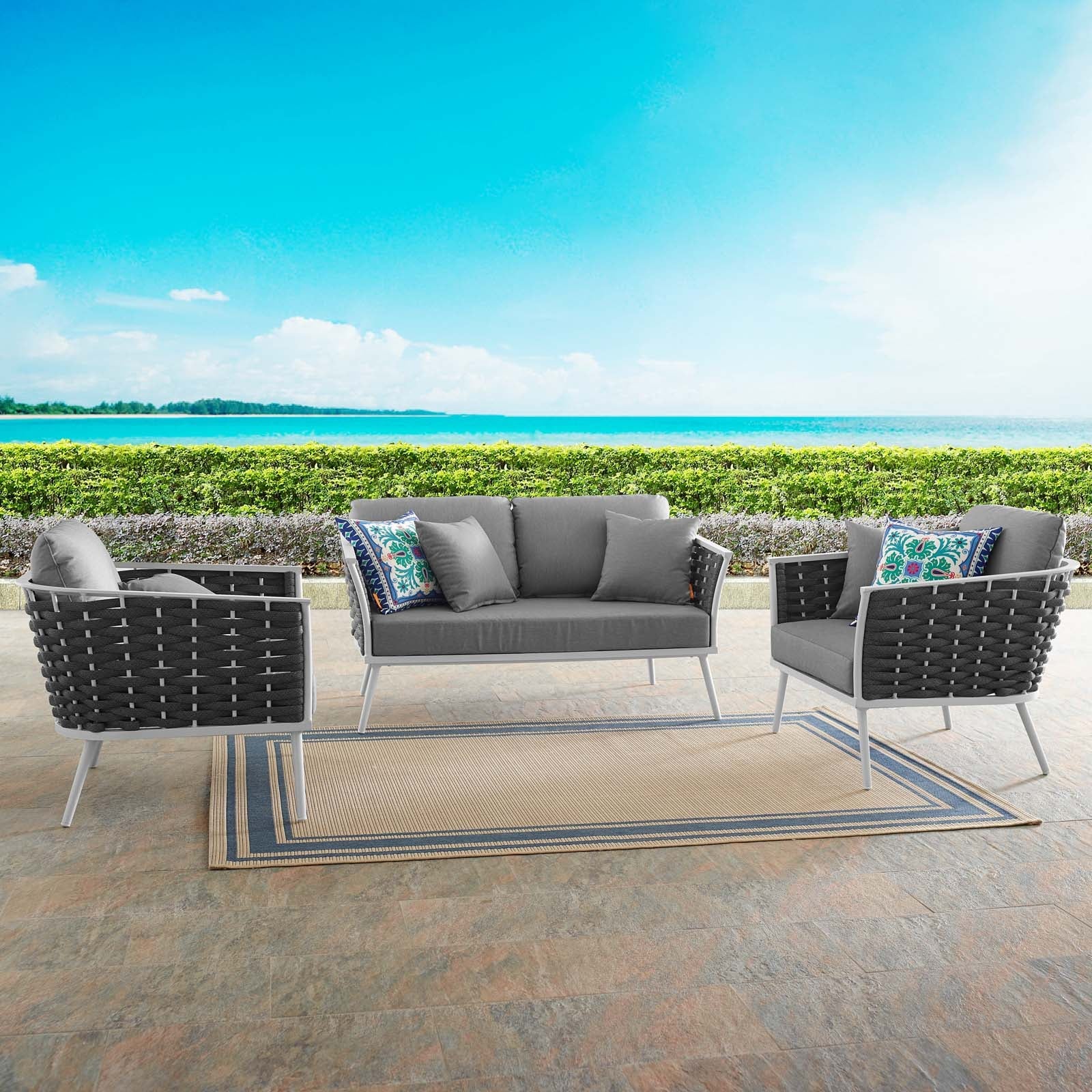 Stance 3 Piece Outdoor Patio Aluminum Sectional Sofa Set by Modway