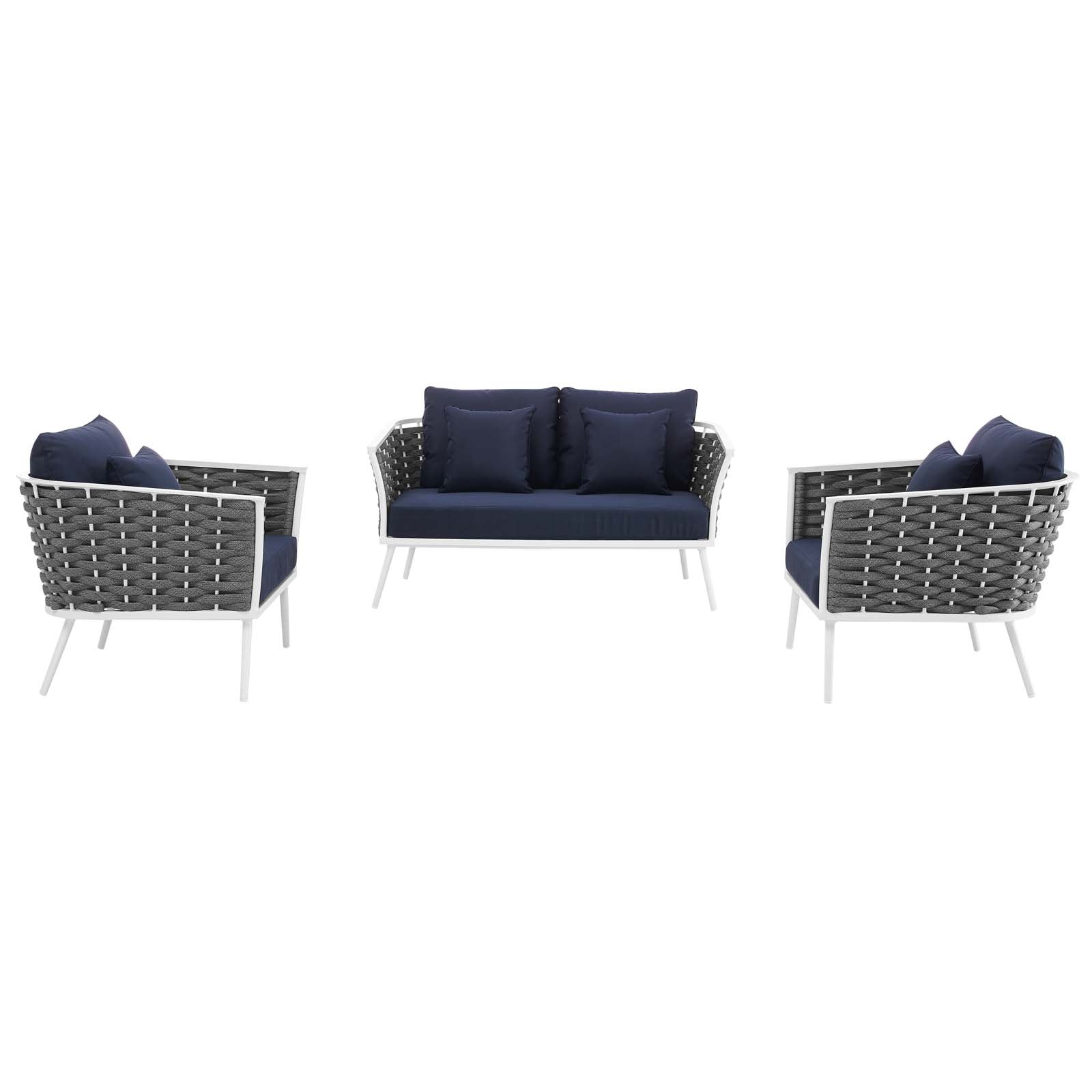 Stance 3 Piece Outdoor Patio Aluminum Sectional Sofa Set by Modway