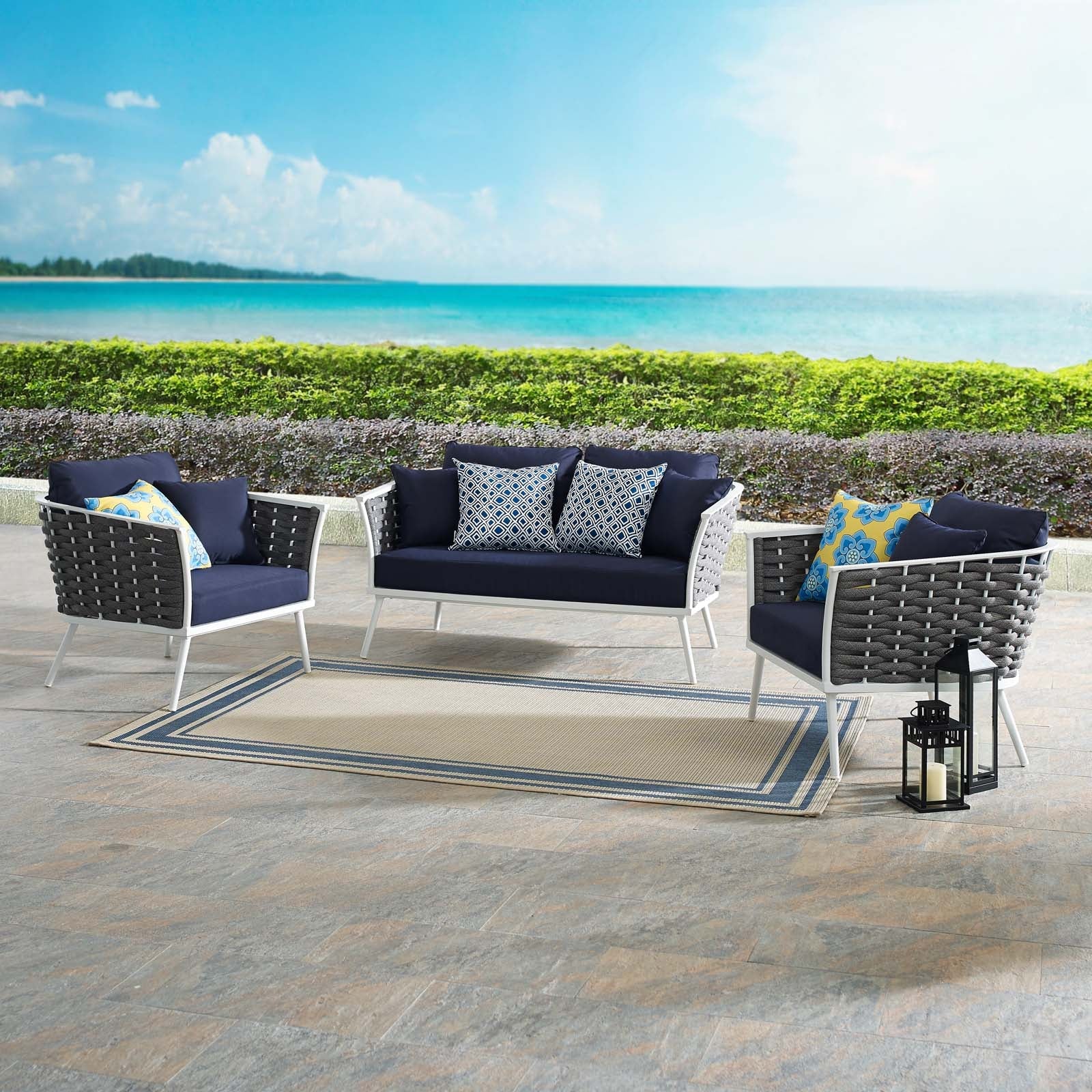 Stance 3 Piece Outdoor Patio Aluminum Sectional Sofa Set by Modway