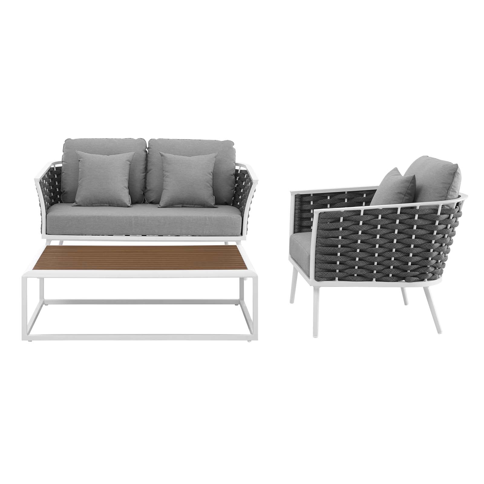 Stance 3 Piece Outdoor Patio Aluminum Sectional Sofa Set by Modway