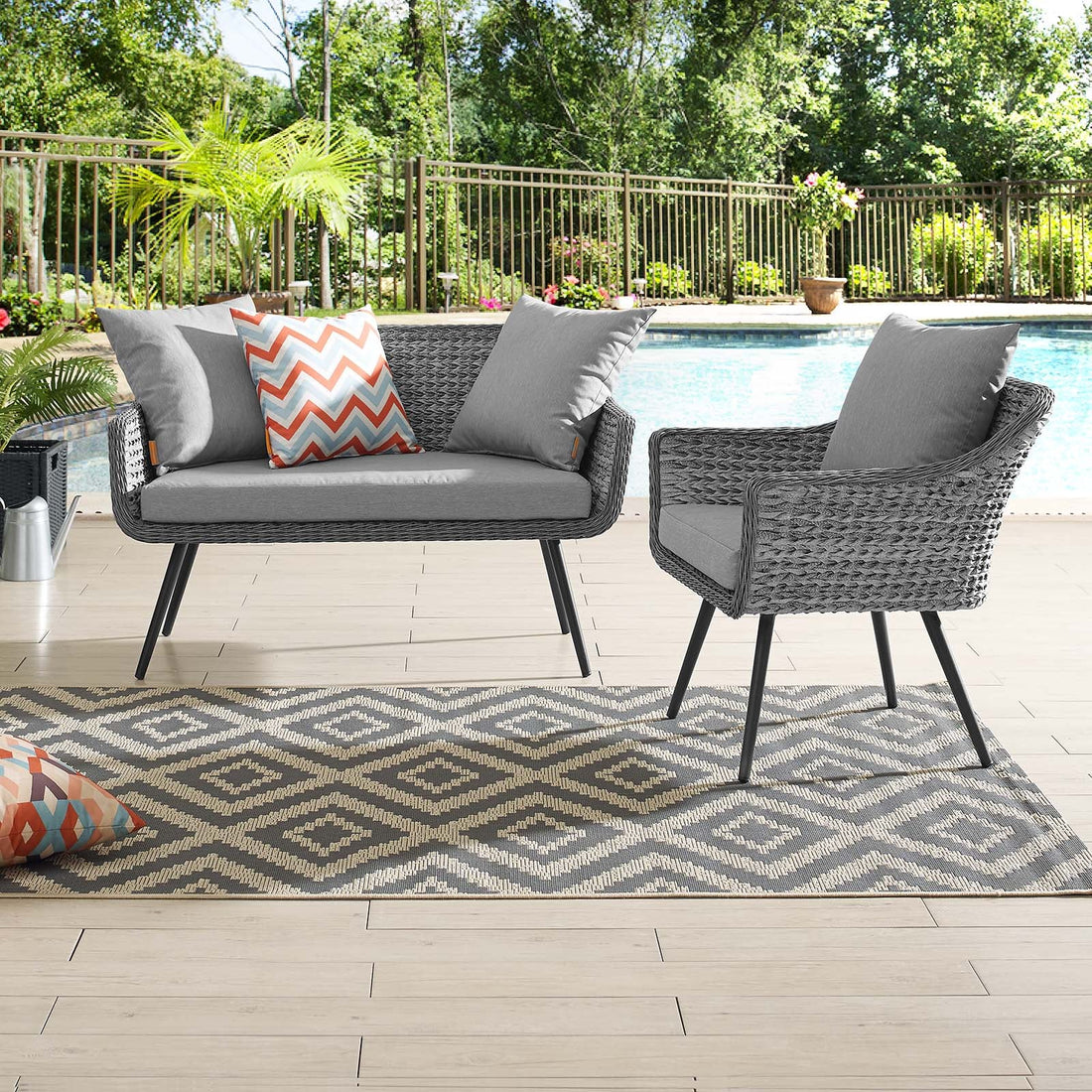 Endeavor 2 Piece Outdoor Patio Wicker Rattan Loveseat and Armchair Set by Modway