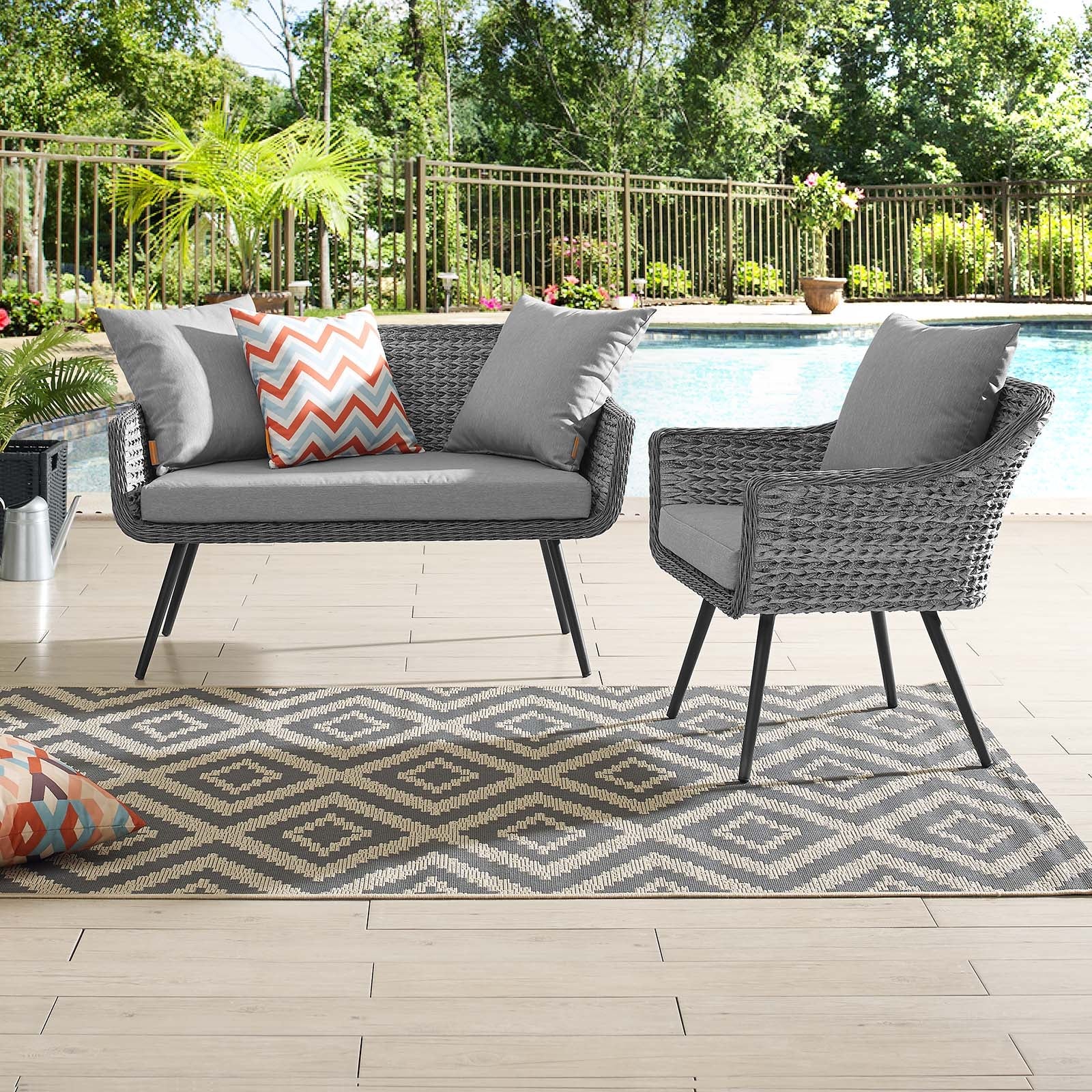 Endeavor 2 Piece Outdoor Patio Wicker Rattan Loveseat and Armchair Set by Modway