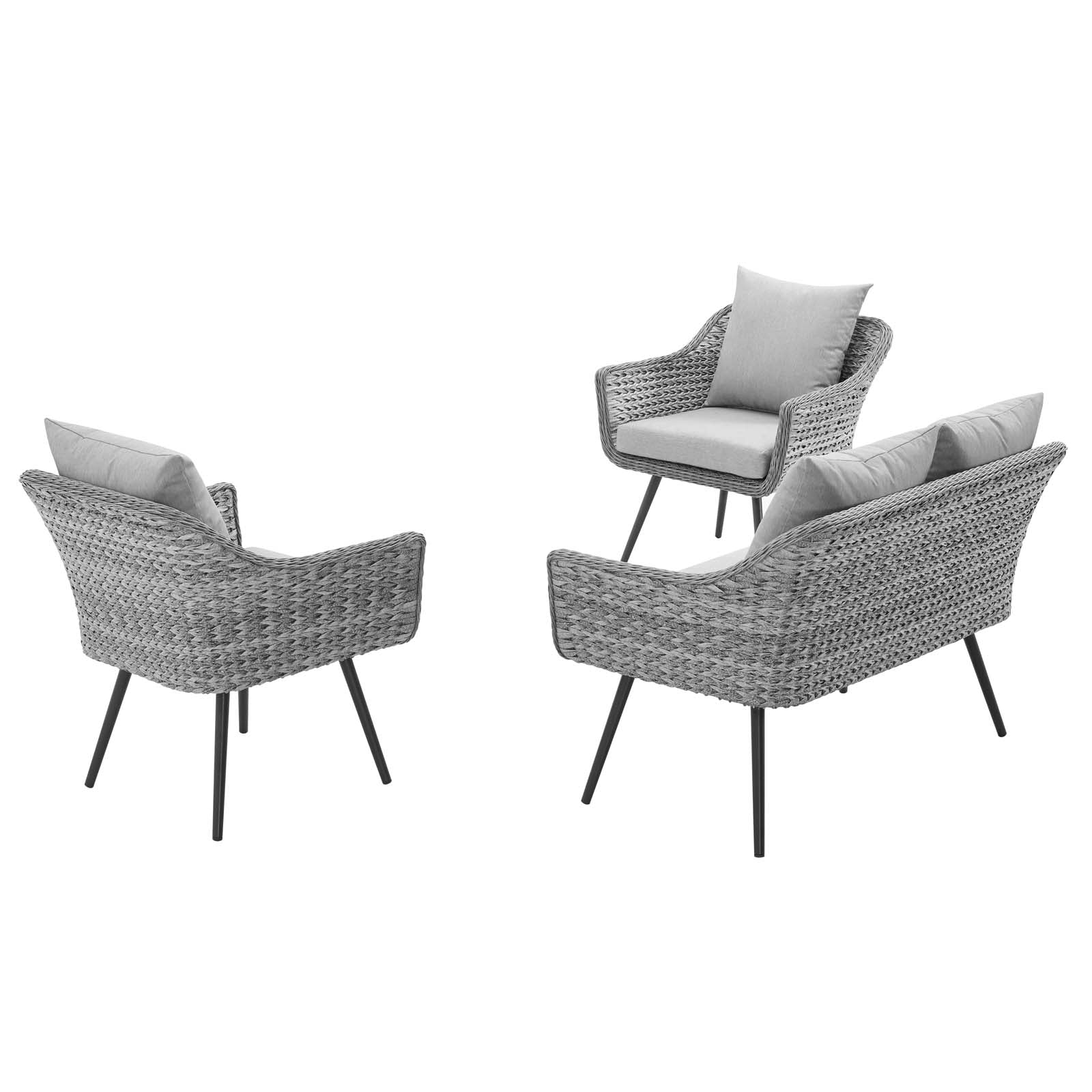 Endeavor 3 Piece Outdoor Patio Wicker Rattan Loveseat and Armchair Set by Modway