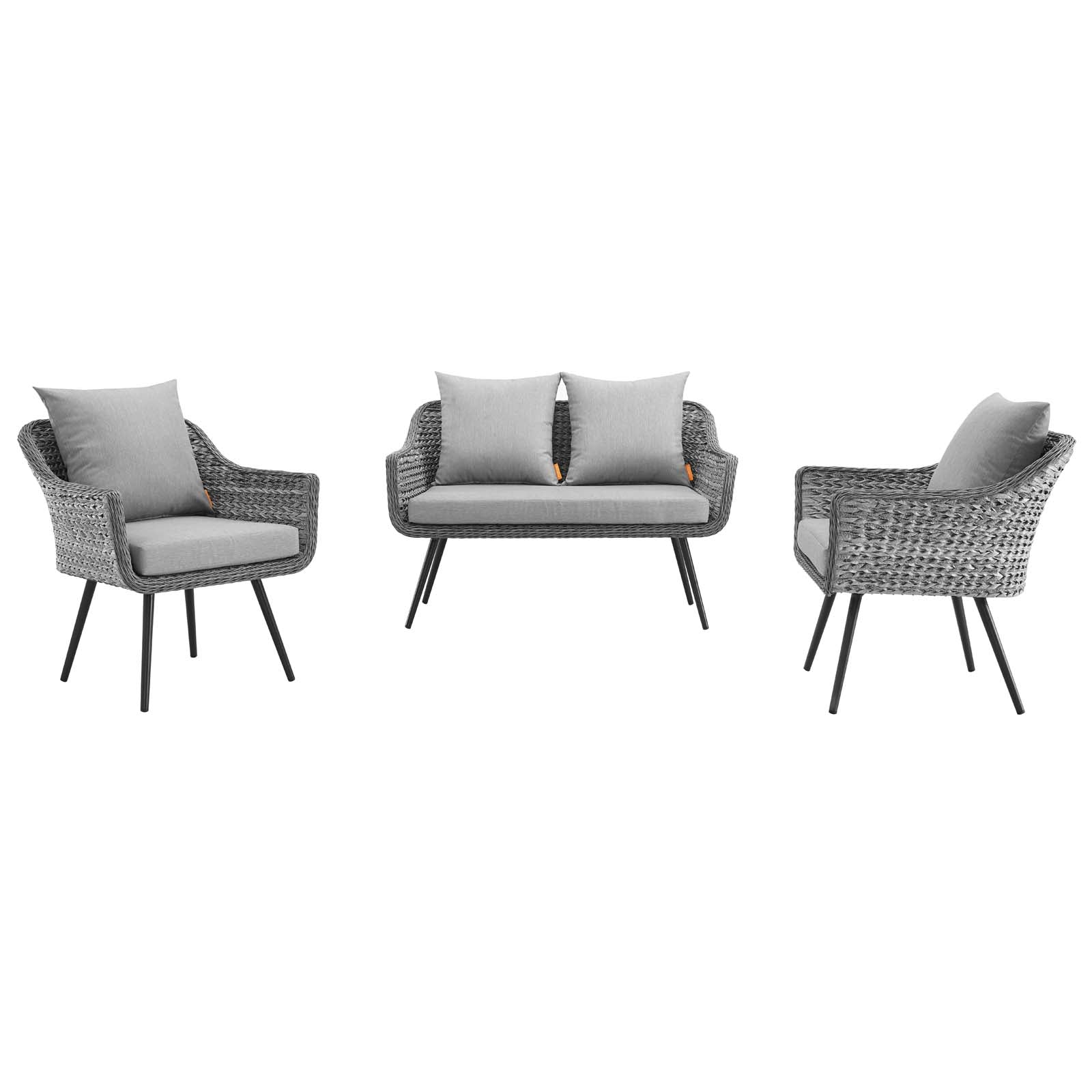 Endeavor 3 Piece Outdoor Patio Wicker Rattan Loveseat and Armchair Set by Modway