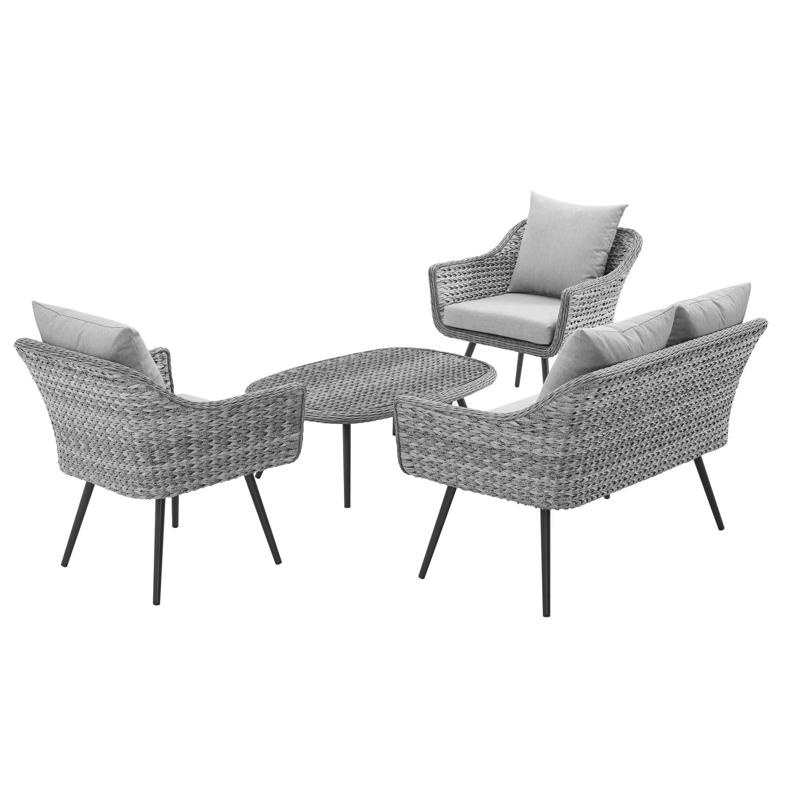 Endeavor 4 Piece Outdoor Patio Wicker Rattan Loveseat Armchair and Coffee Table Set by Modway