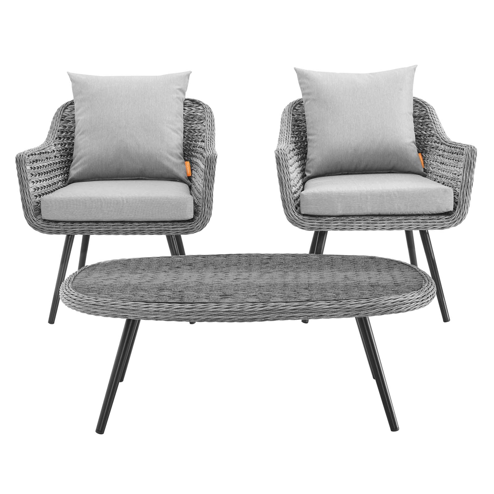Endeavor 3 Piece Outdoor Patio Wicker Rattan Armchair and Coffee Table Set by Modway