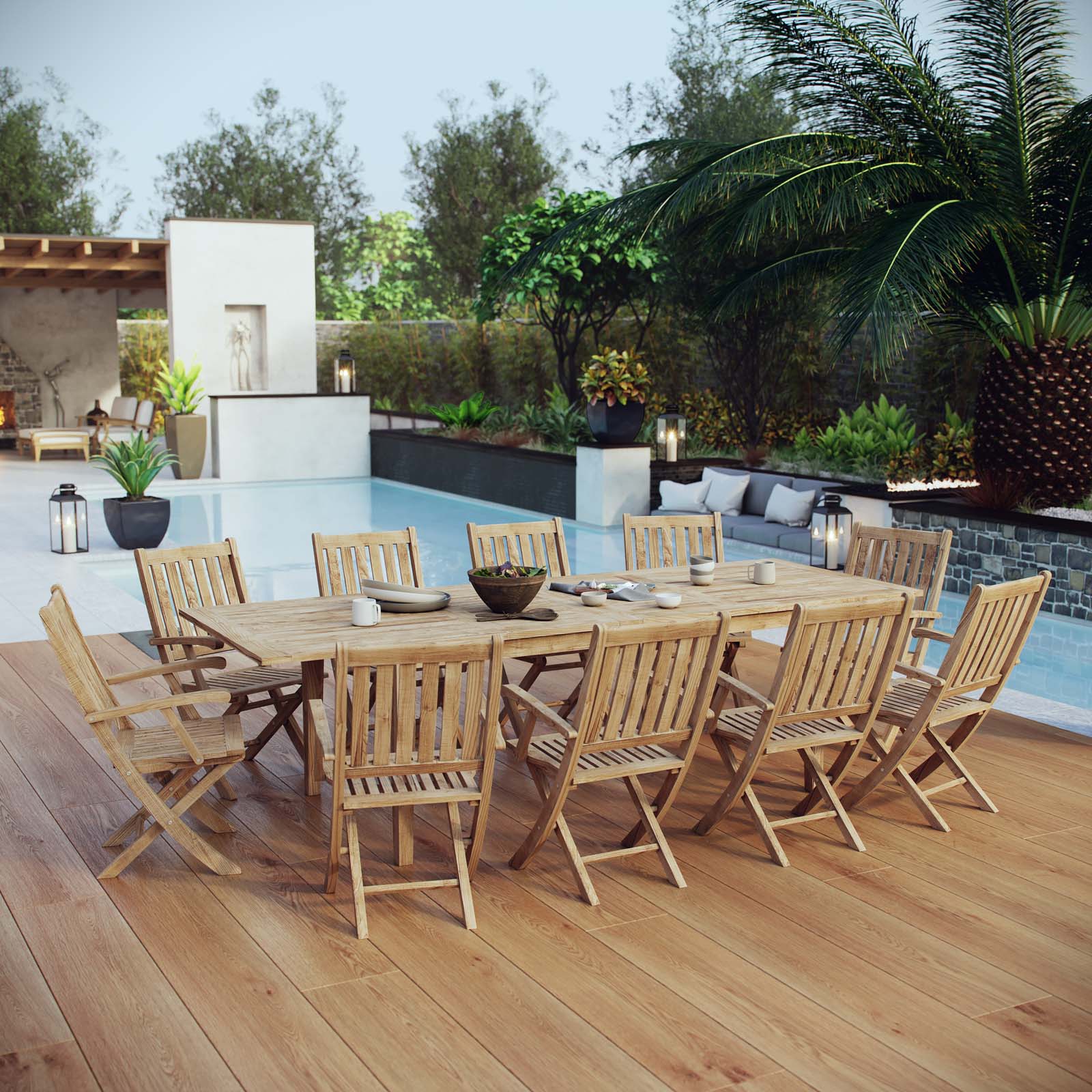Marina 11 Piece Outdoor Patio Teak Dining Set by Modway