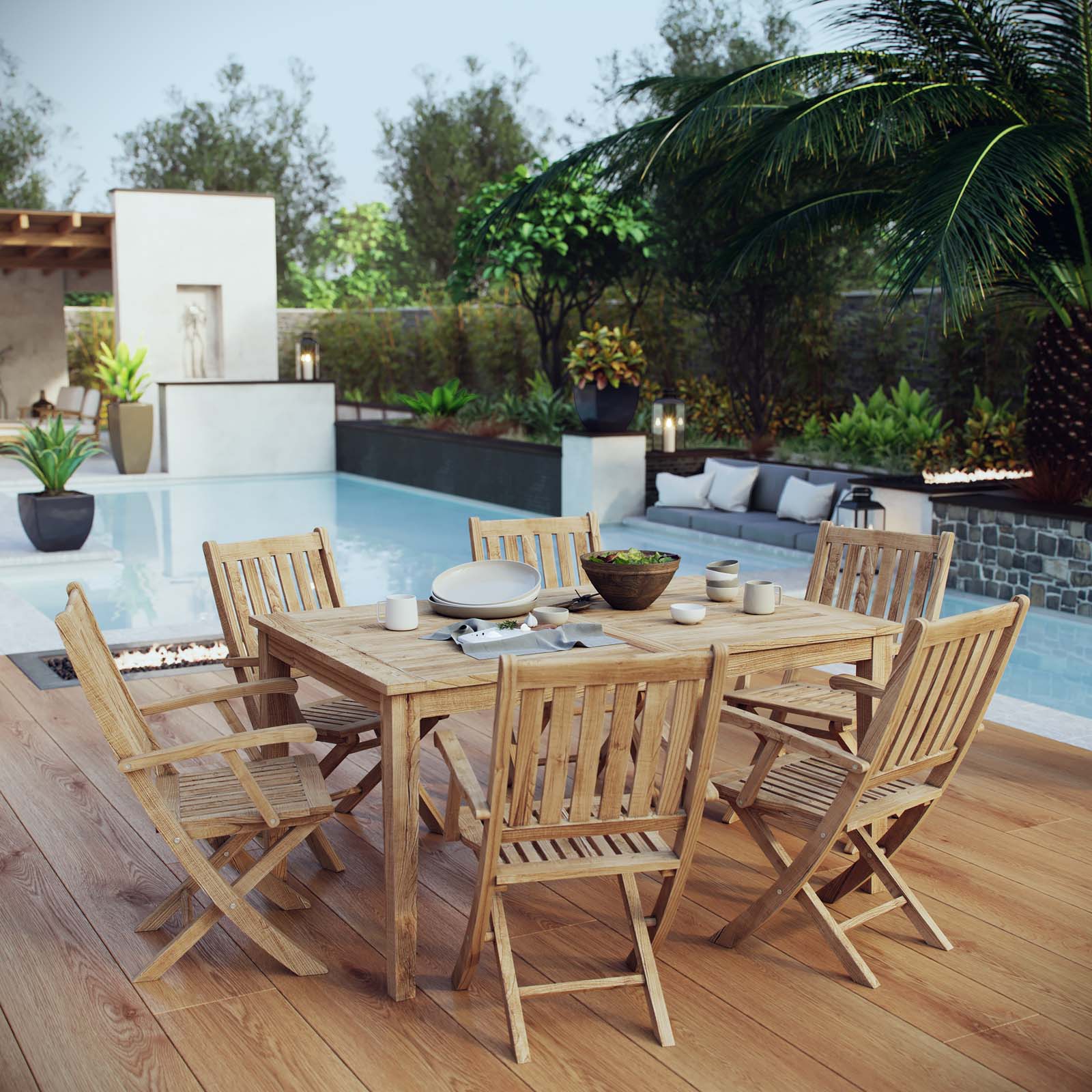 Marina 7 Piece Outdoor Patio Teak Dining Set by Modway