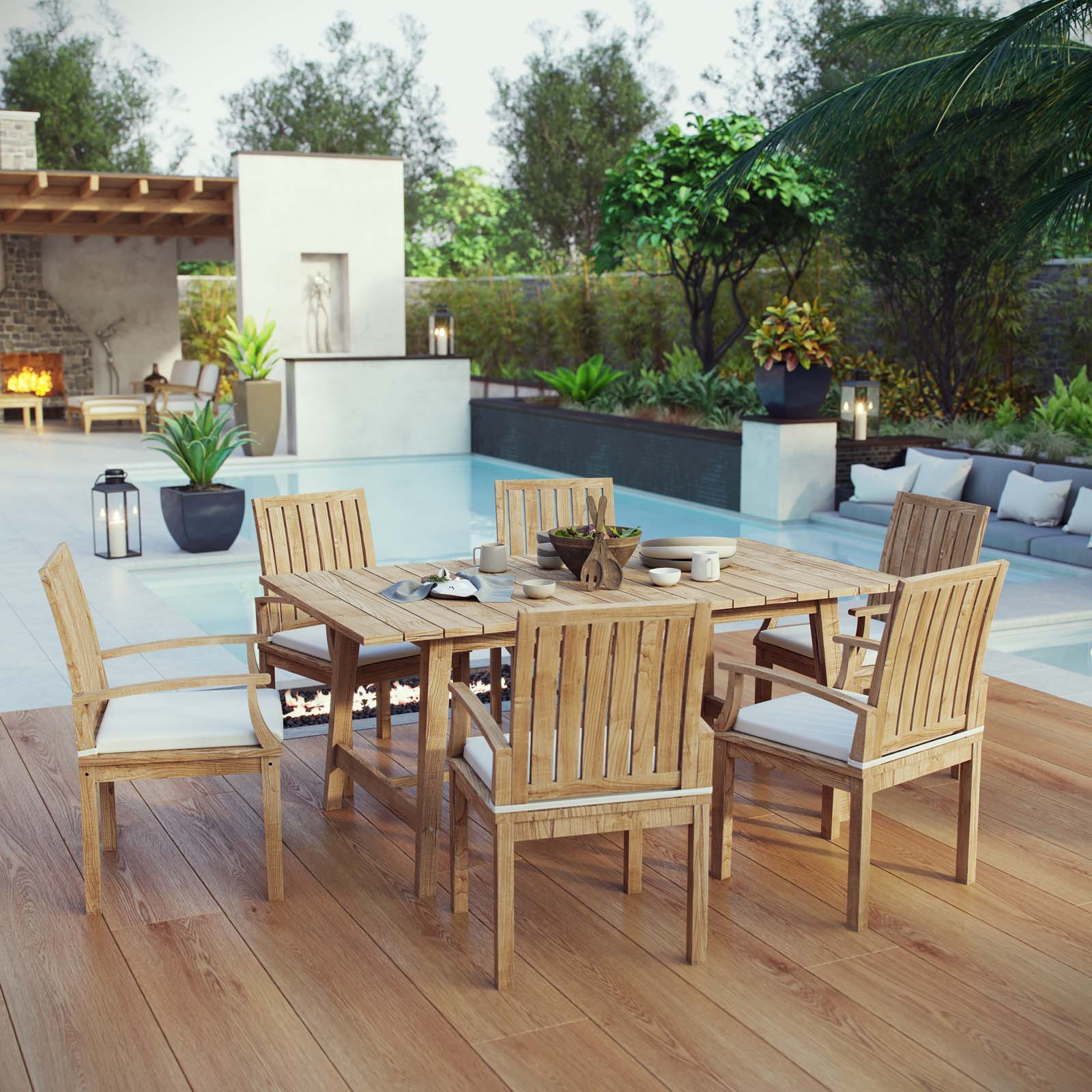 Marina 7 Piece Outdoor Patio Teak Dining Set by Modway