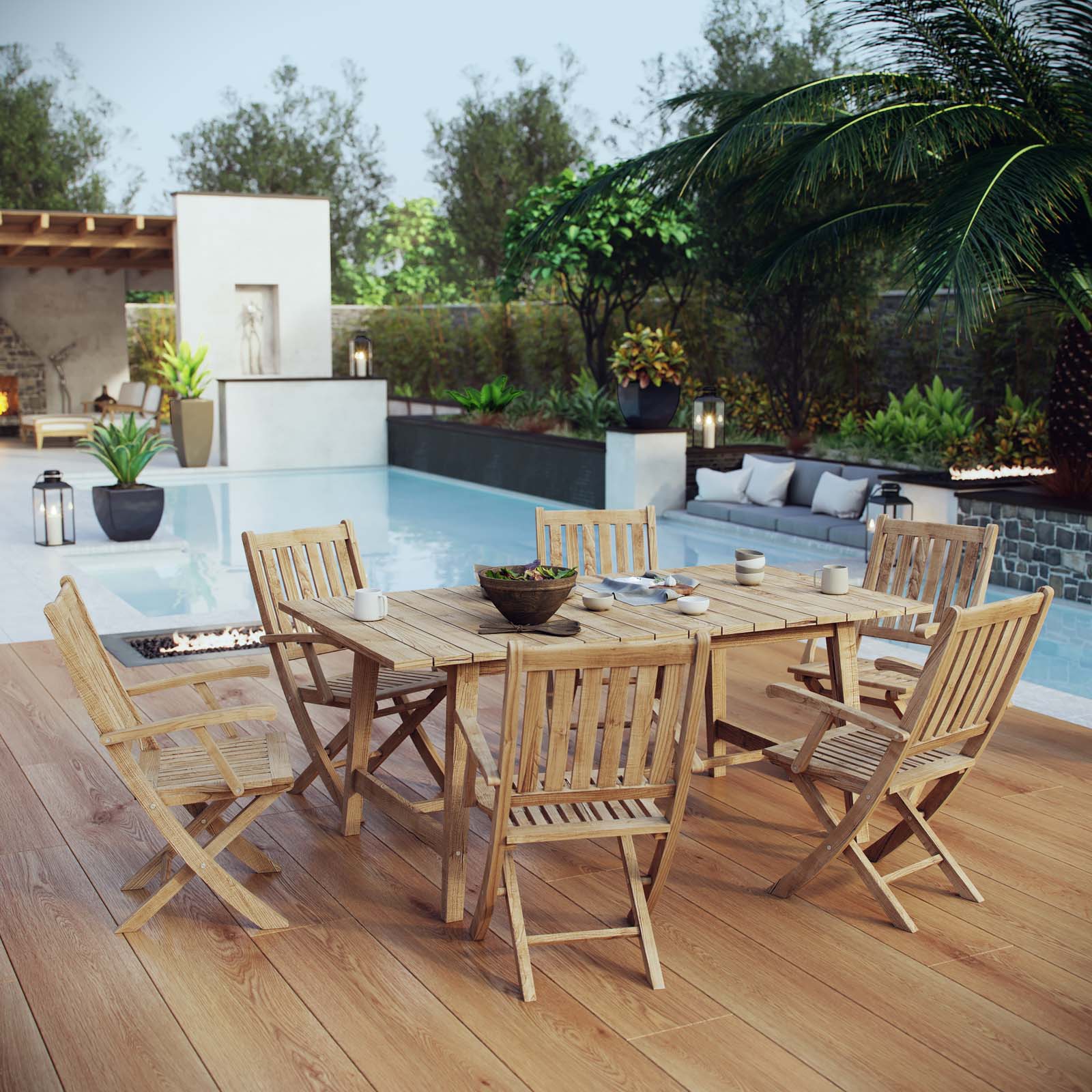 Marina 7 Piece Outdoor Patio Teak Dining Set by Modway