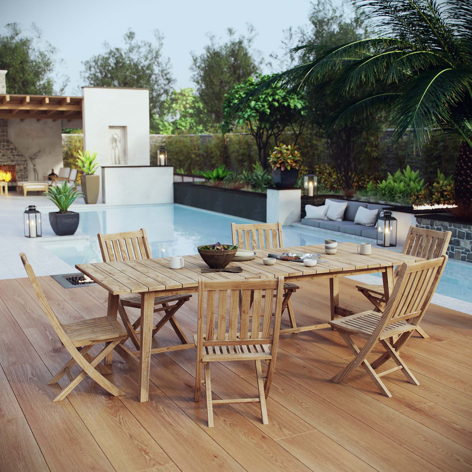 Marina 7 Piece Outdoor Patio Teak Dining Set by Modway