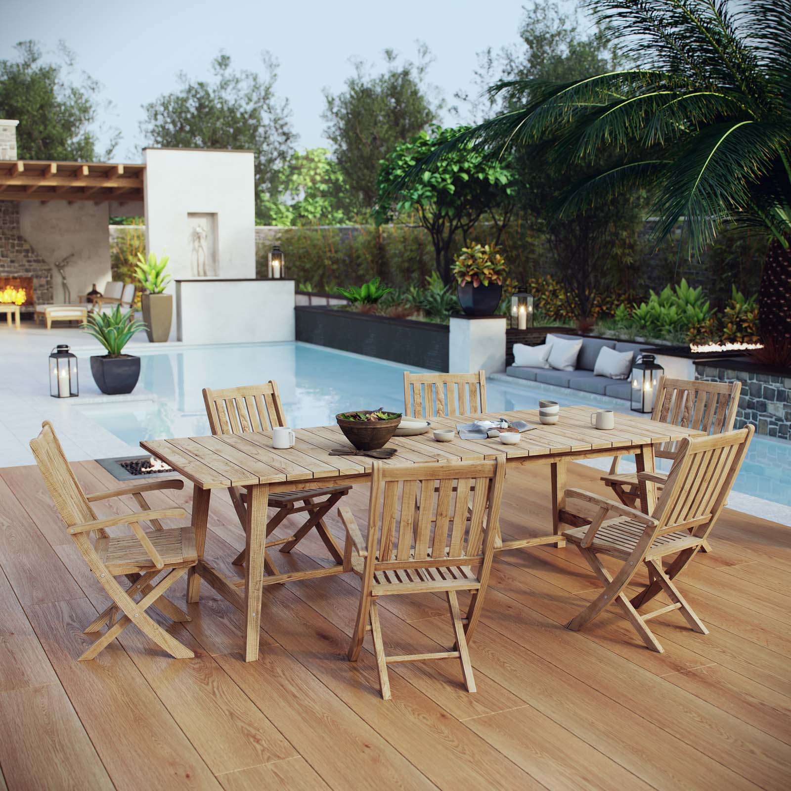 Marina 7 Piece Outdoor Patio Teak Dining Set by Modway