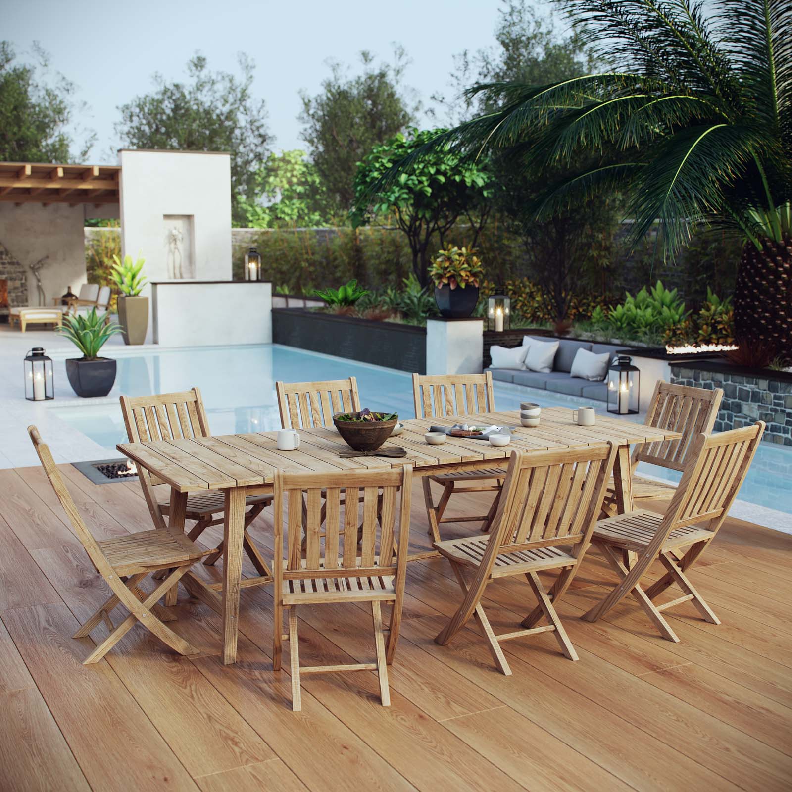 Marina 9 Piece Outdoor Patio Teak Dining Set by Modway