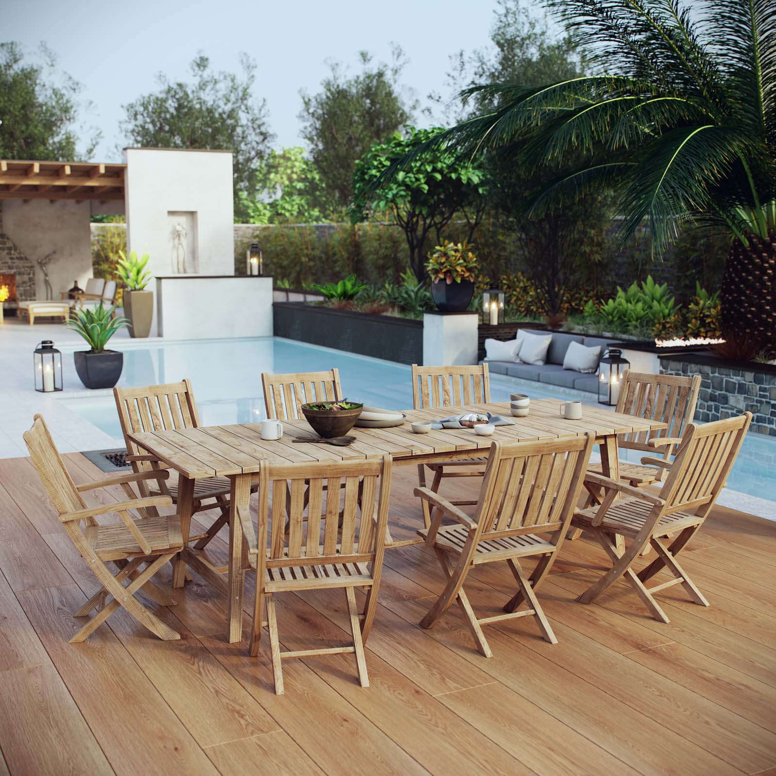 Marina 9 Piece Outdoor Patio Teak Dining Set by Modway