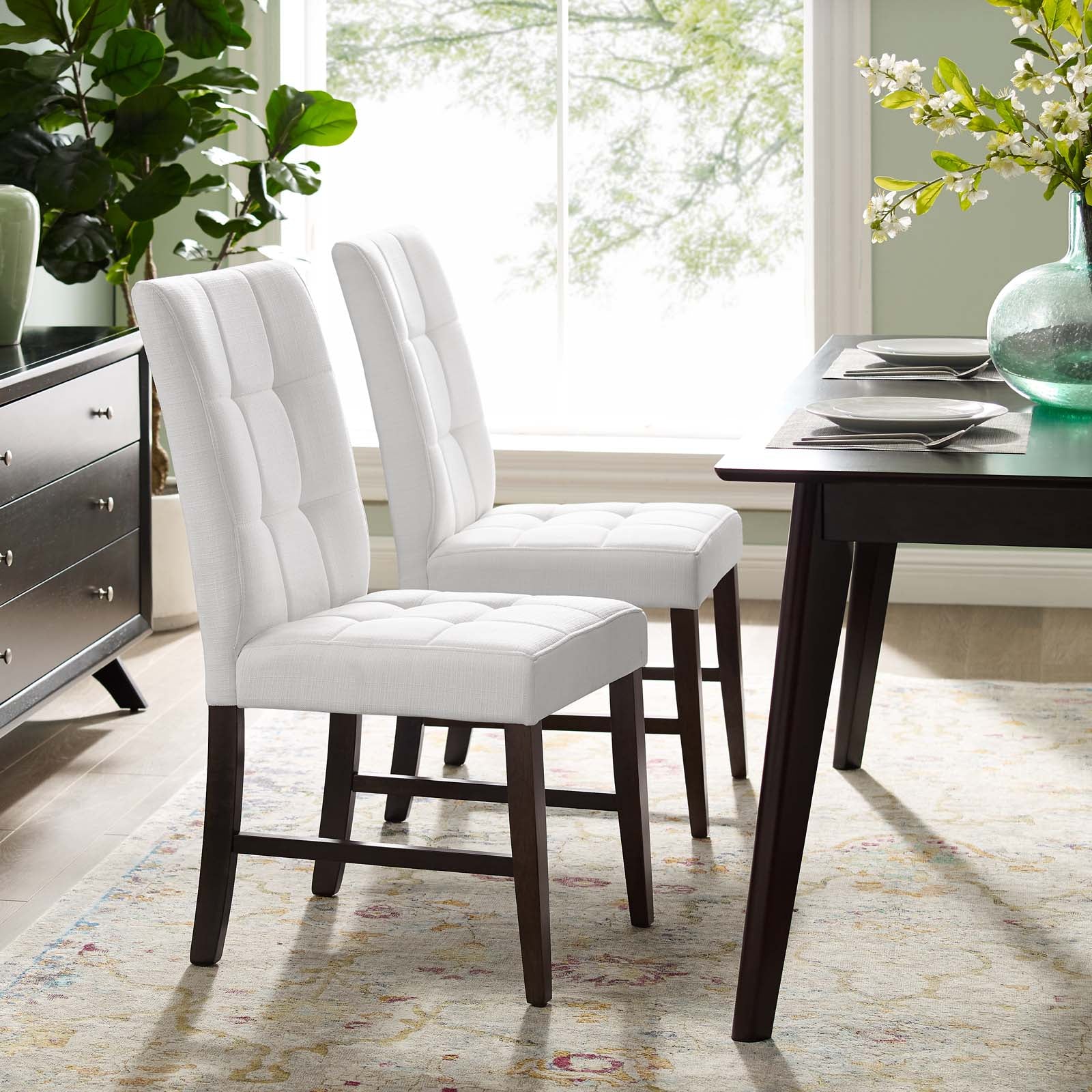 Promulgate Biscuit Tufted Upholstered Fabric Dining Chair Set of 2 by Modway
