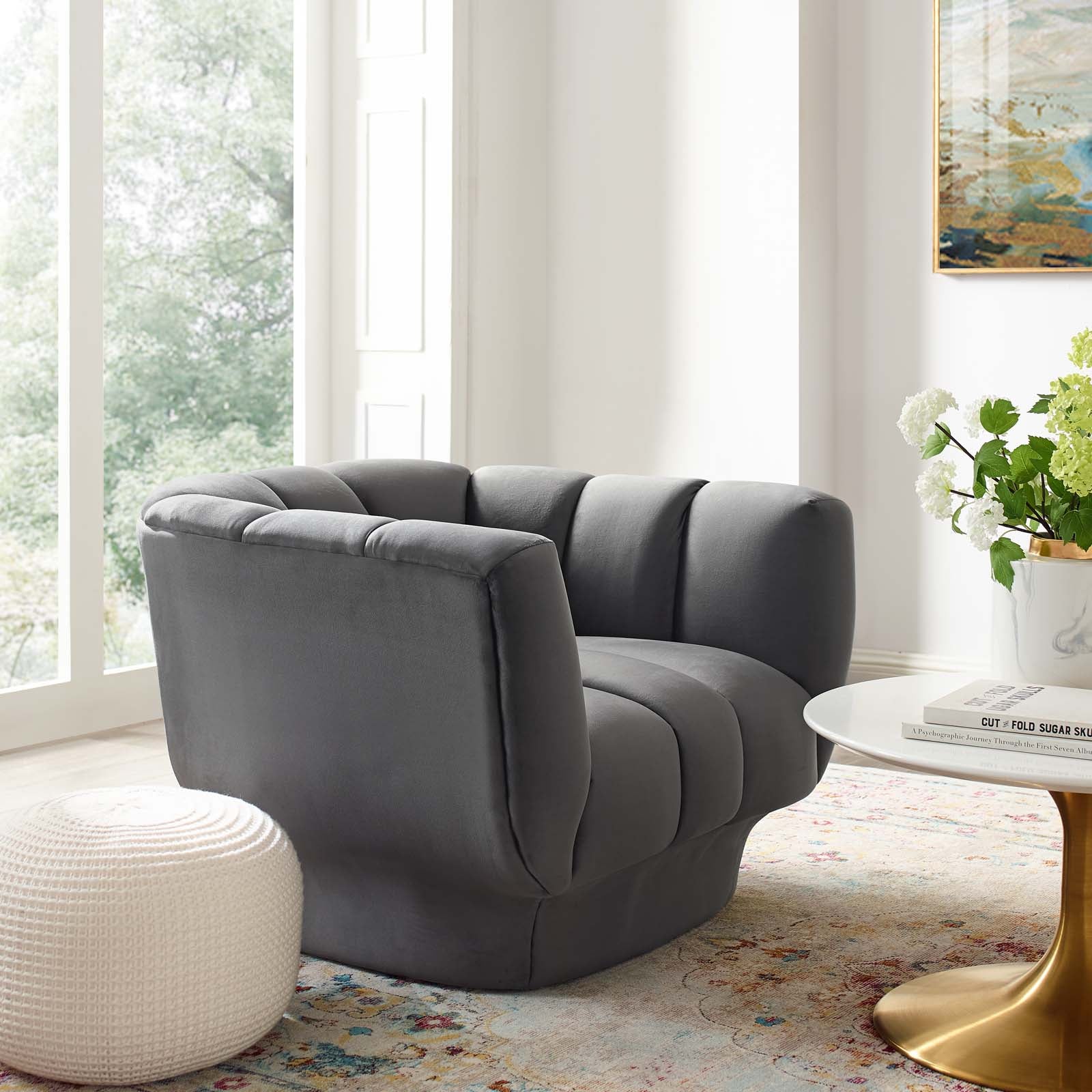 Entertain Vertical Channel Tufted Performance Velvet Armchair by Modway