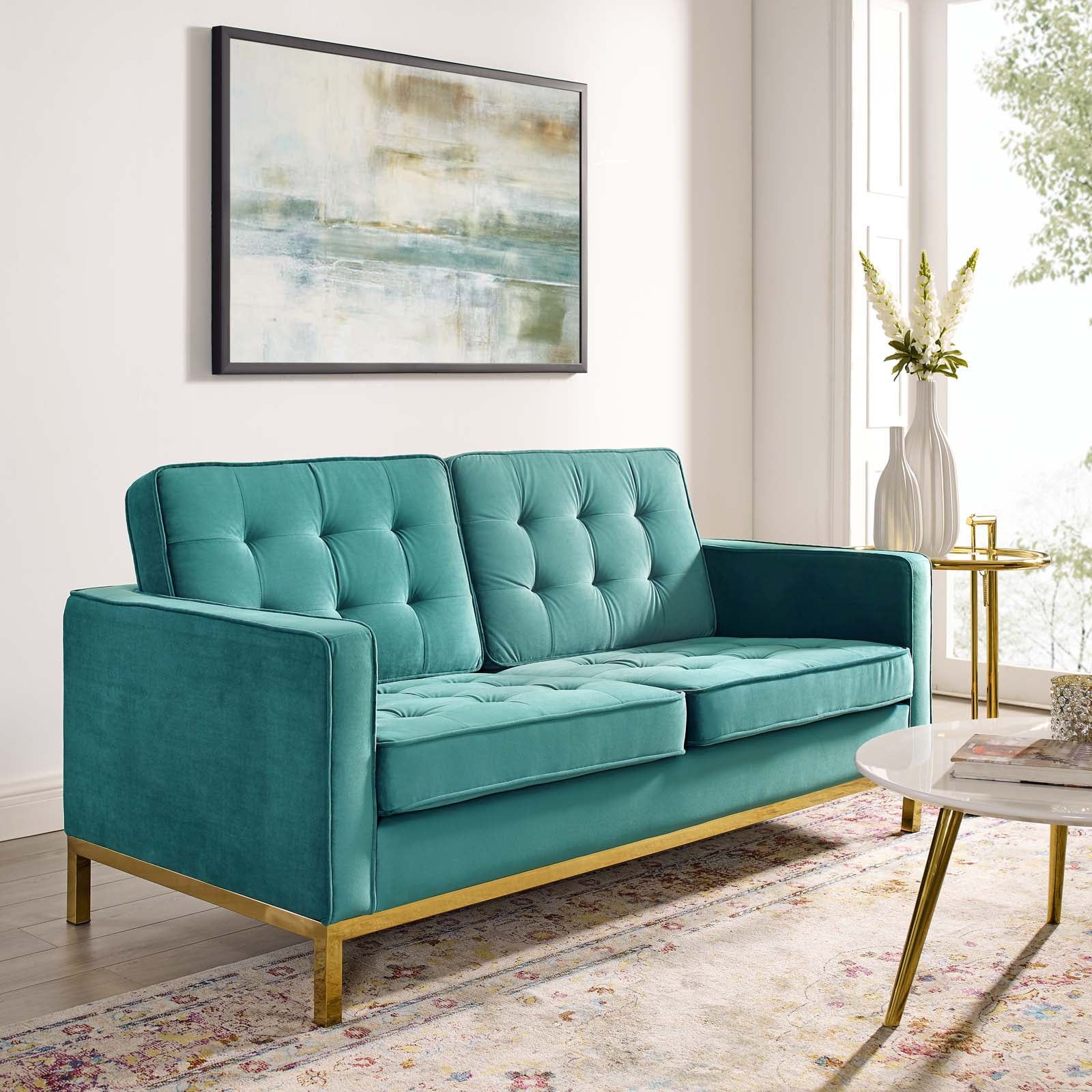 Loft Gold Stainless Steel Leg Performance Velvet Loveseat by Modway