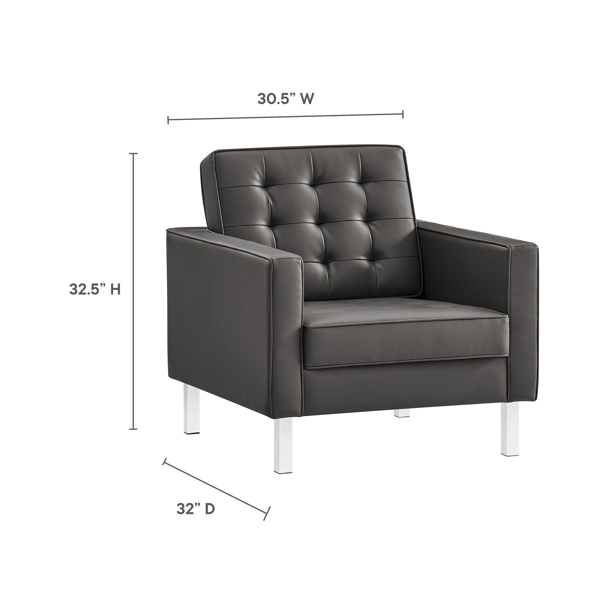 Loft Tufted Vegan Leather Armchair and Ottoman Set