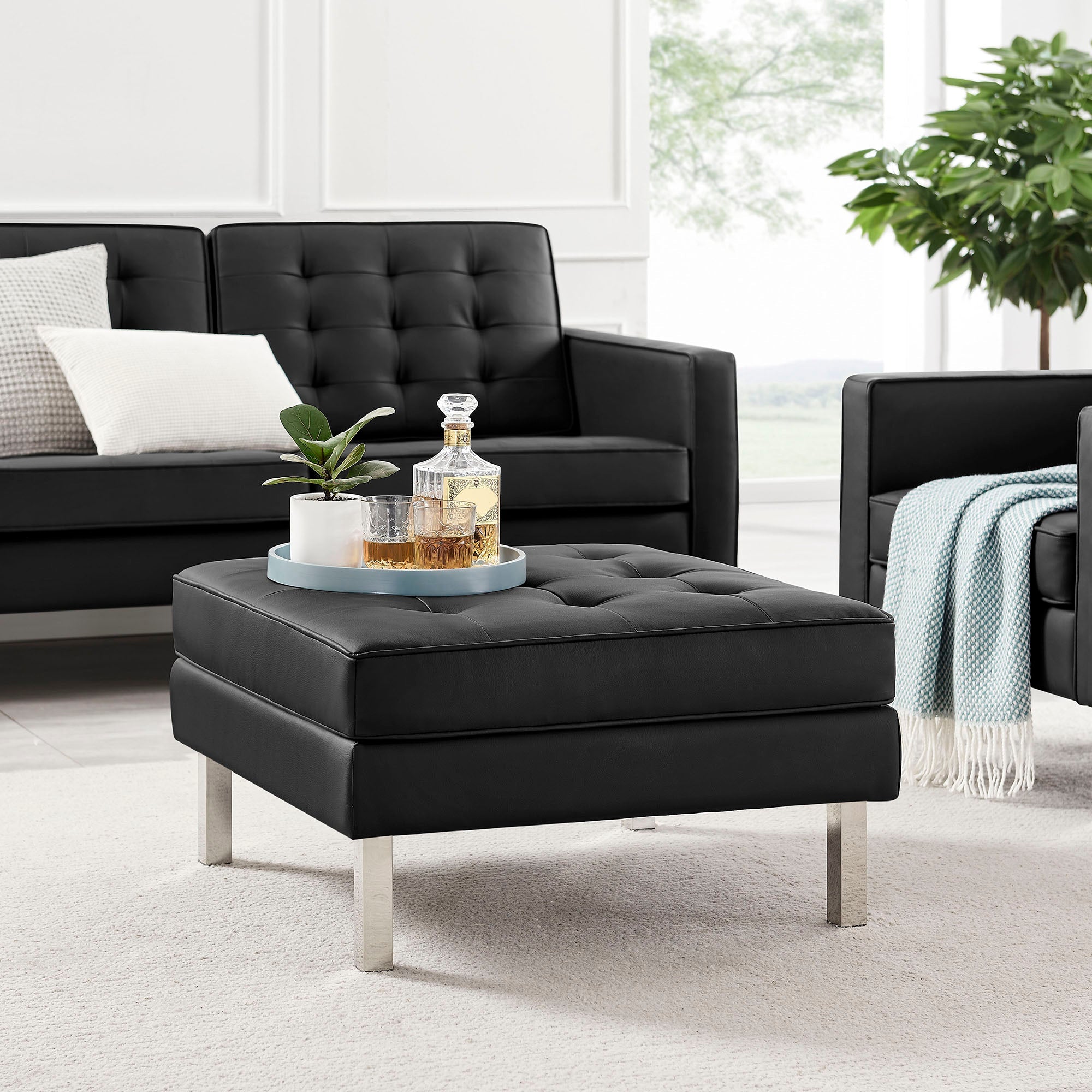 Loft Tufted Vegan Leather Ottoman by Modway