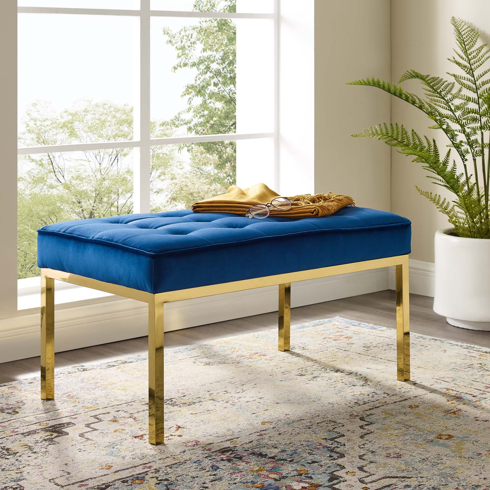 Loft Gold Stainless Steel Leg Medium Performance Velvet Bench by Modway