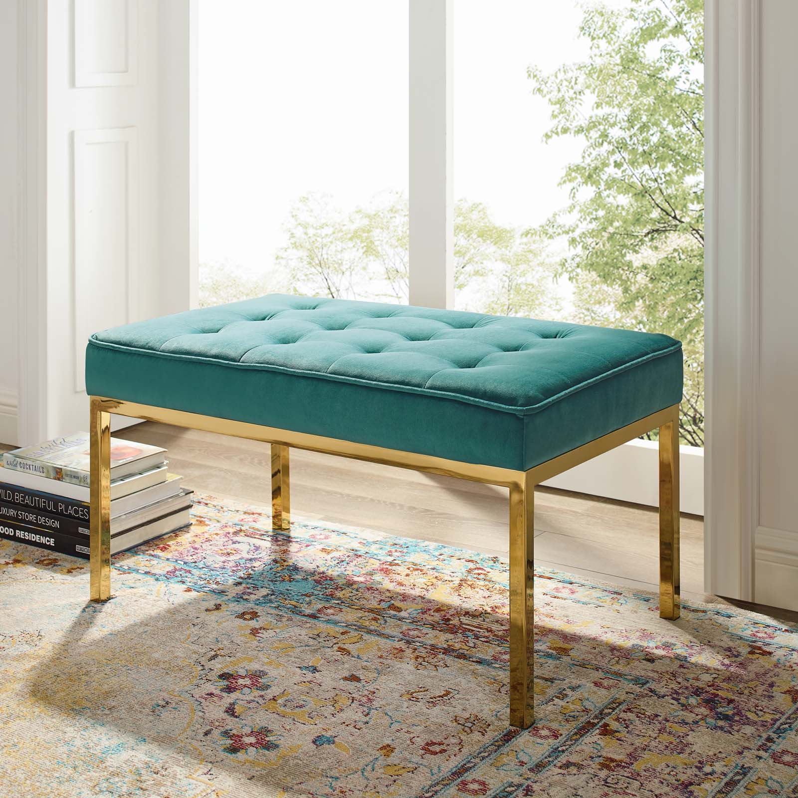 Loft Gold Stainless Steel Leg Medium Performance Velvet Bench by Modway