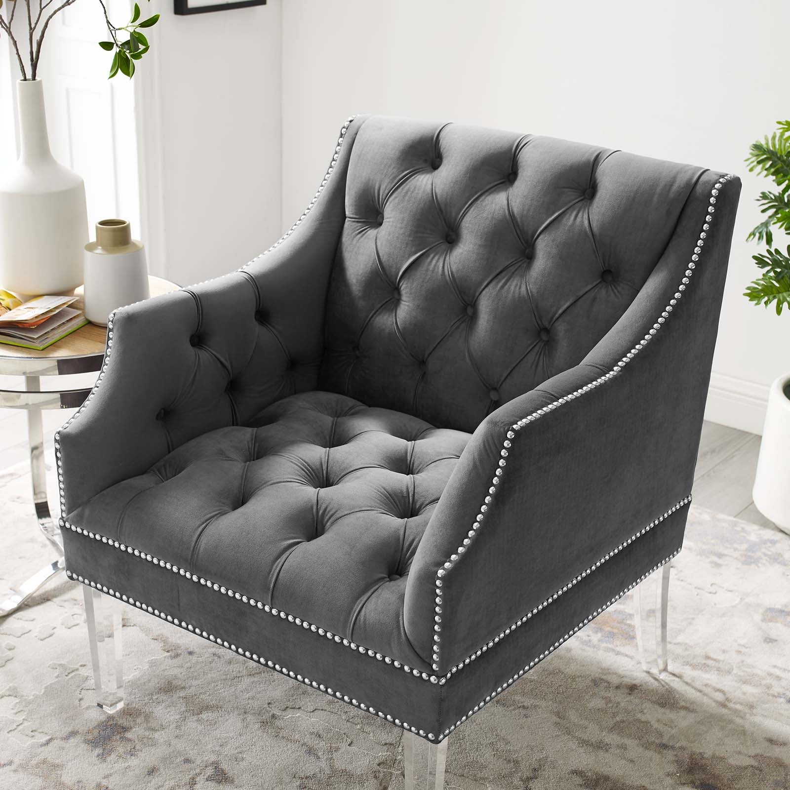 Proverbial Tufted Button Accent Performance Velvet Armchair by Modway