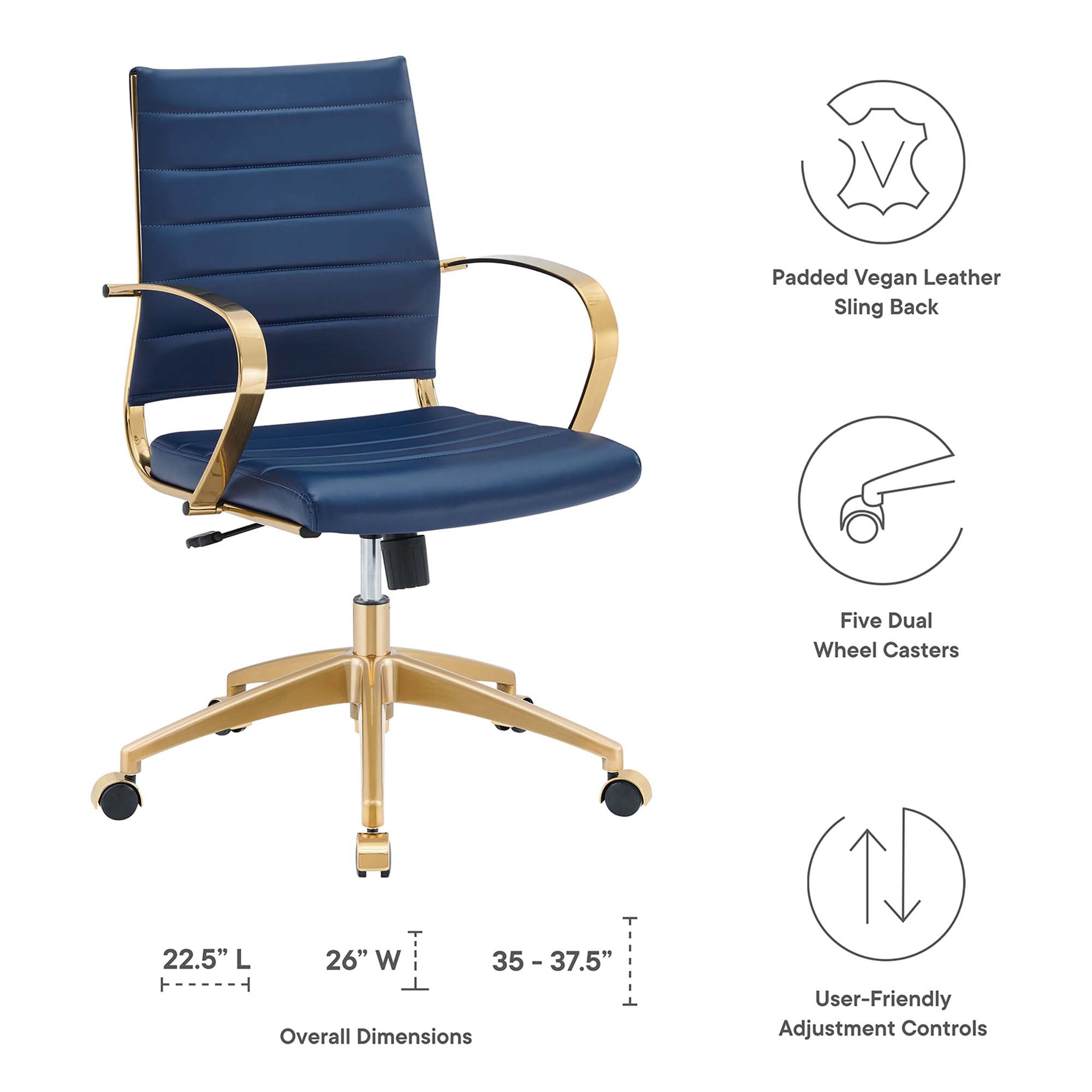 Jive Gold Stainless Steel Midback Office Chair by Modway