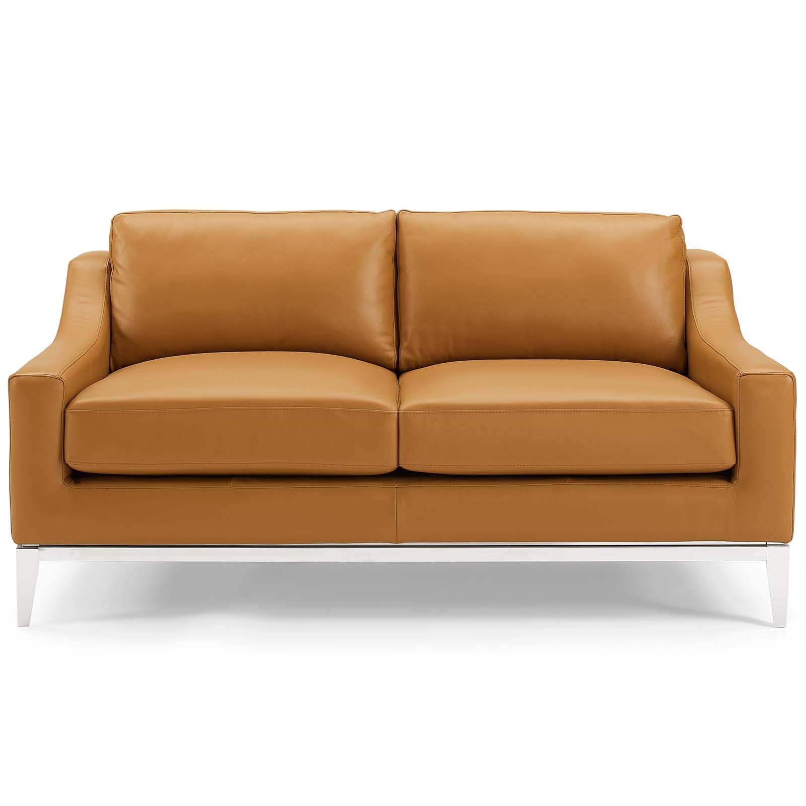 Harness 64" Stainless Steel Base Leather Loveseat by Modway