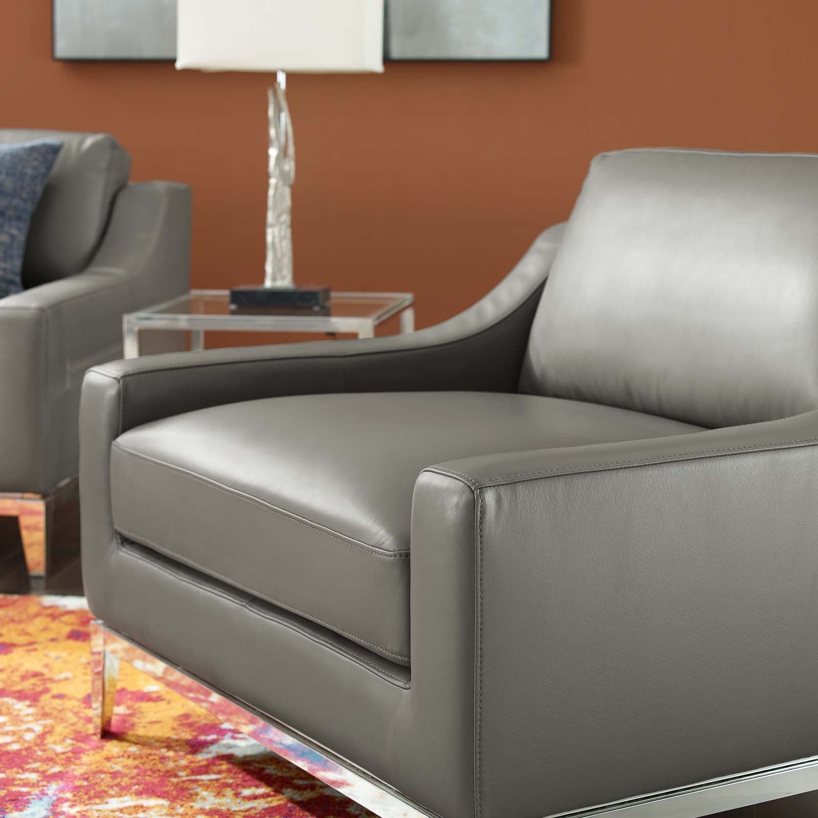 Harness Stainless Steel Base Leather Armchair by Modway