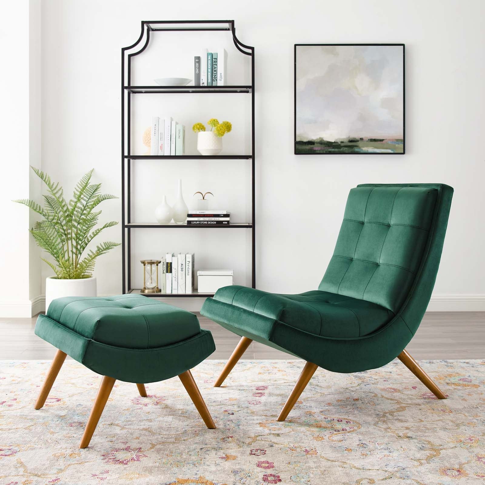 Ramp Upholstered Performance Velvet Lounge Chair and Ottoman Set by Modway