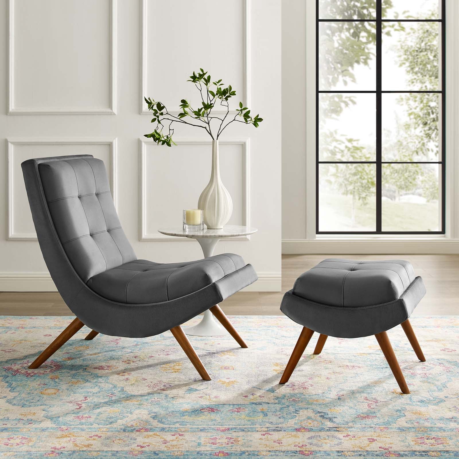 Ramp Upholstered Performance Velvet Lounge Chair and Ottoman Set by Modway
