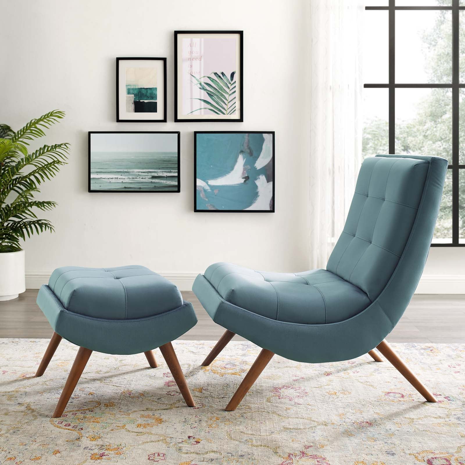 Ramp Upholstered Performance Velvet Lounge Chair and Ottoman Set by Modway