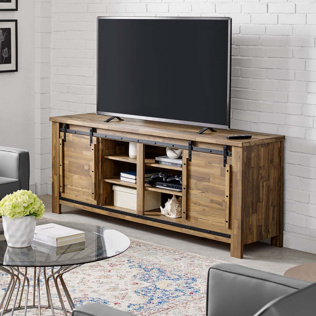 Cheshire 71" Rustic Sliding Door TV Stand by Modway