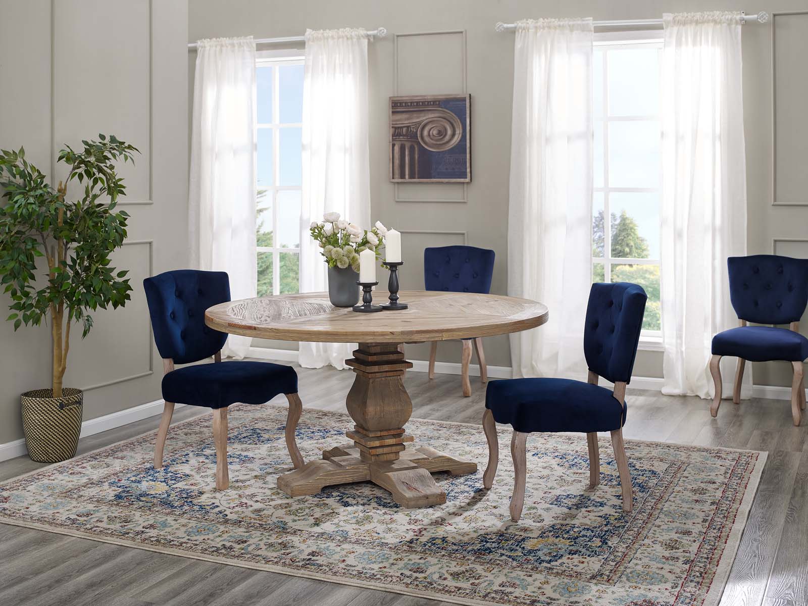 Column 59" Round Pine Wood Dining Table by Modway