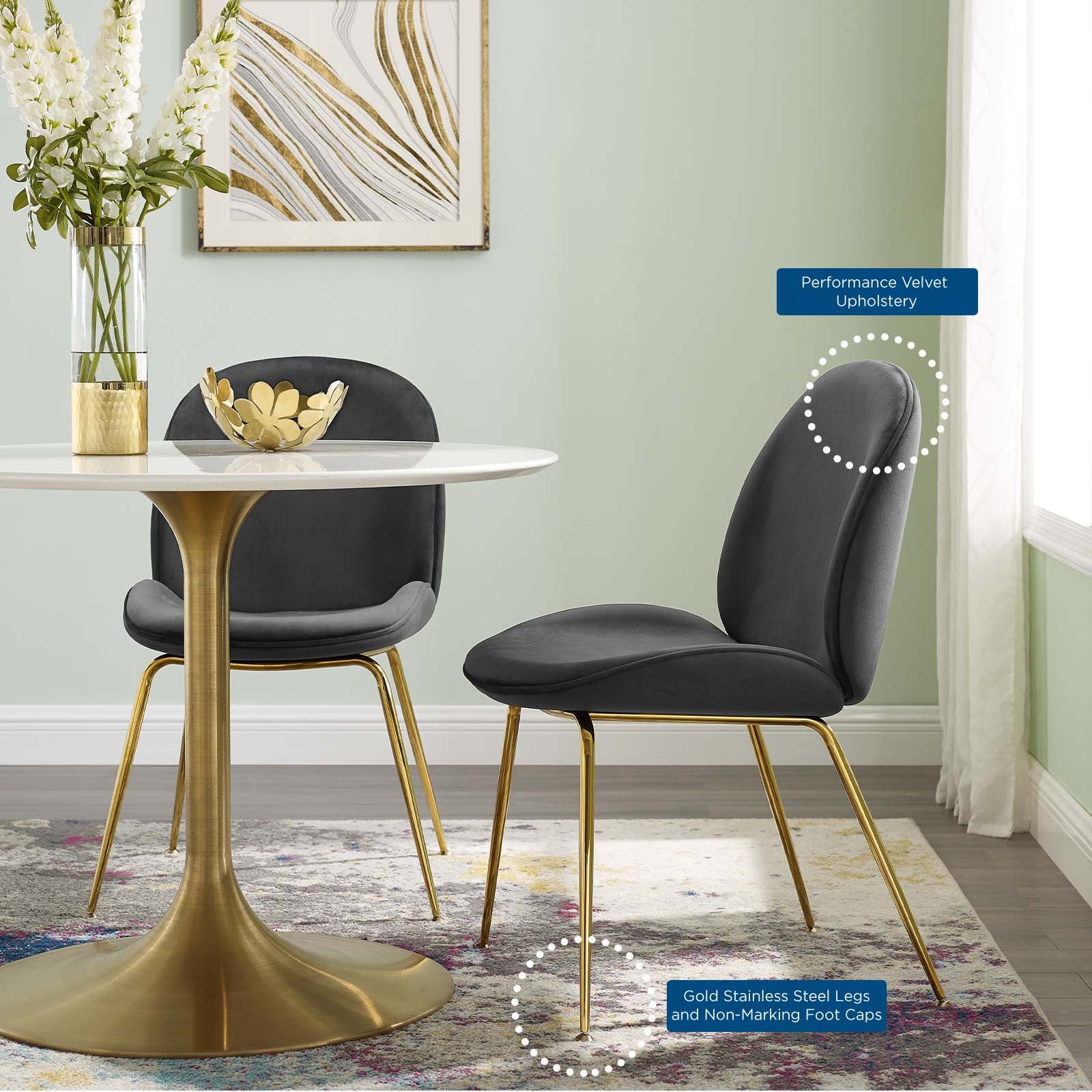 Scoop Gold Stainless Steel Leg Performance Velvet Dining Chair by Modway