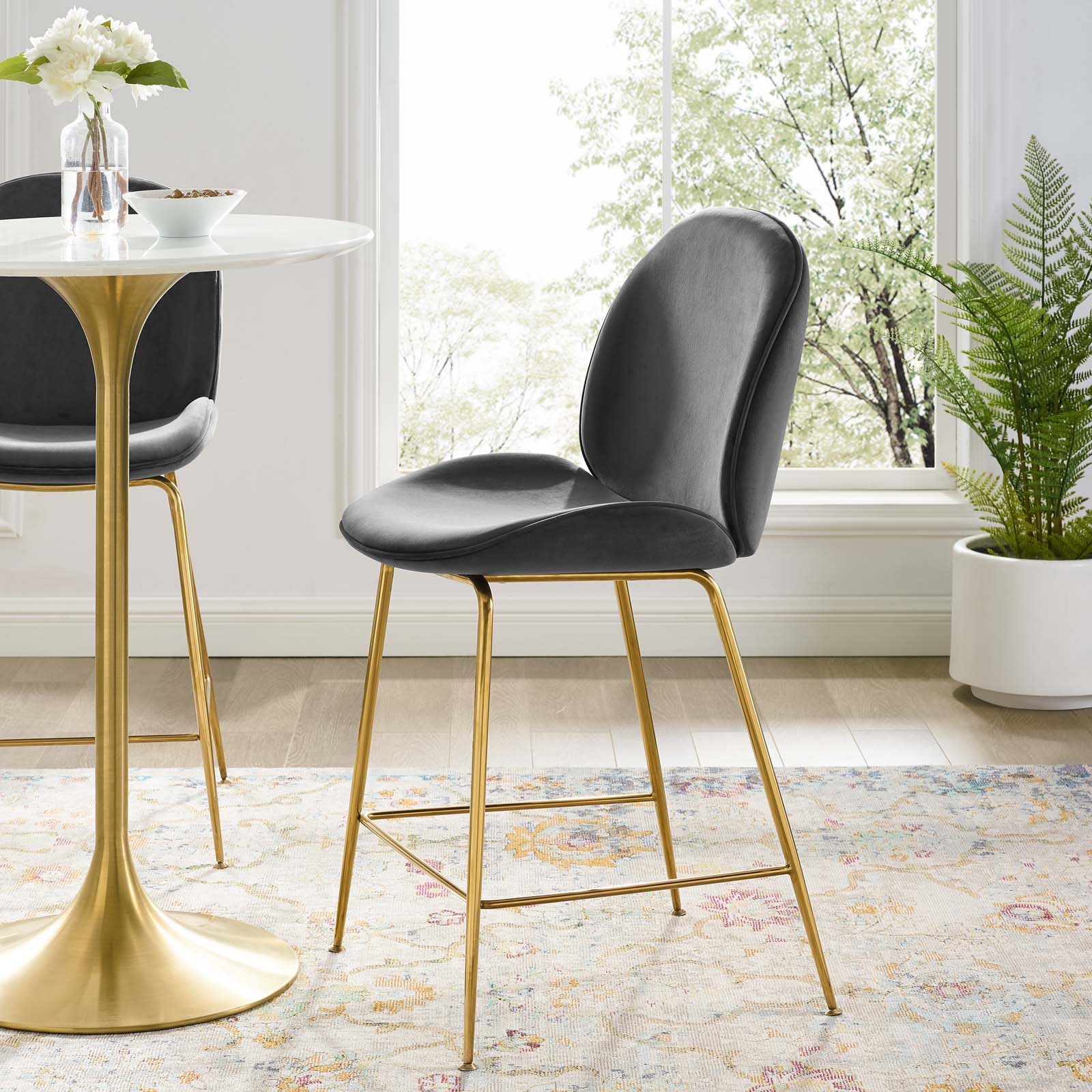 Scoop Gold Stainless Steel Leg Performance Velvet Counter Stool by Modway
