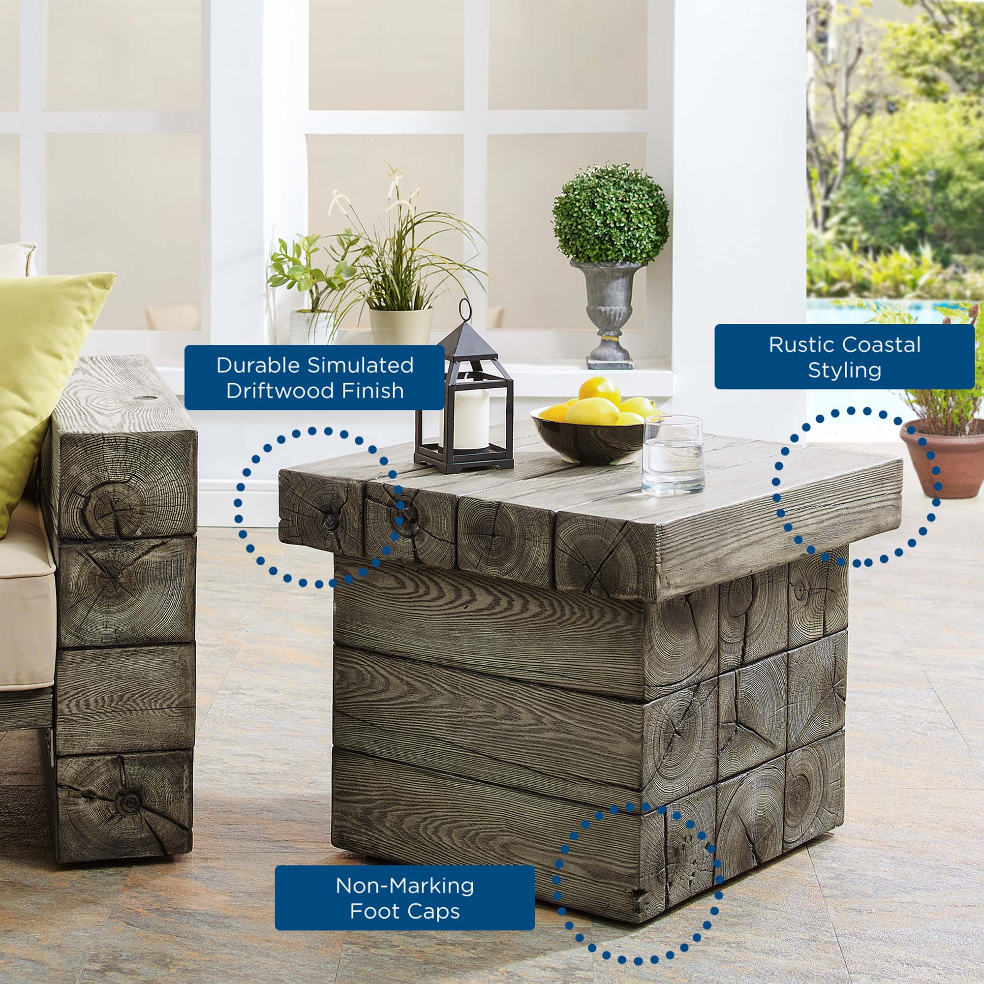 Manteo Rustic Coastal Outdoor Patio Side Table by Modway