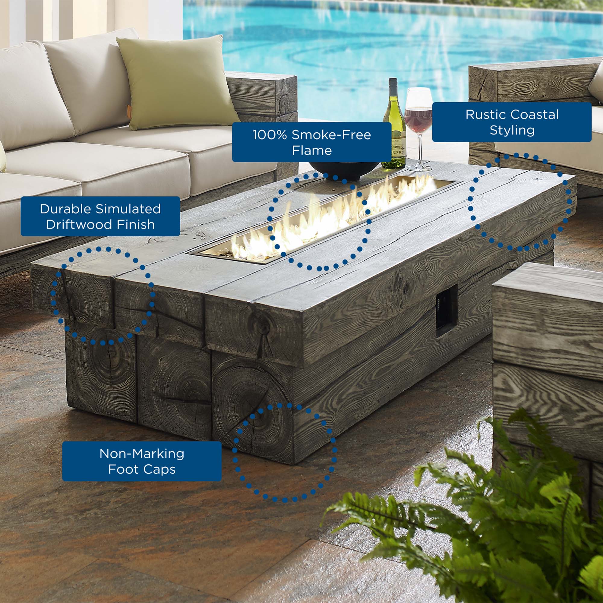 Manteo 70" Rectangular Outdoor Patio Fire Pit Table by Modway