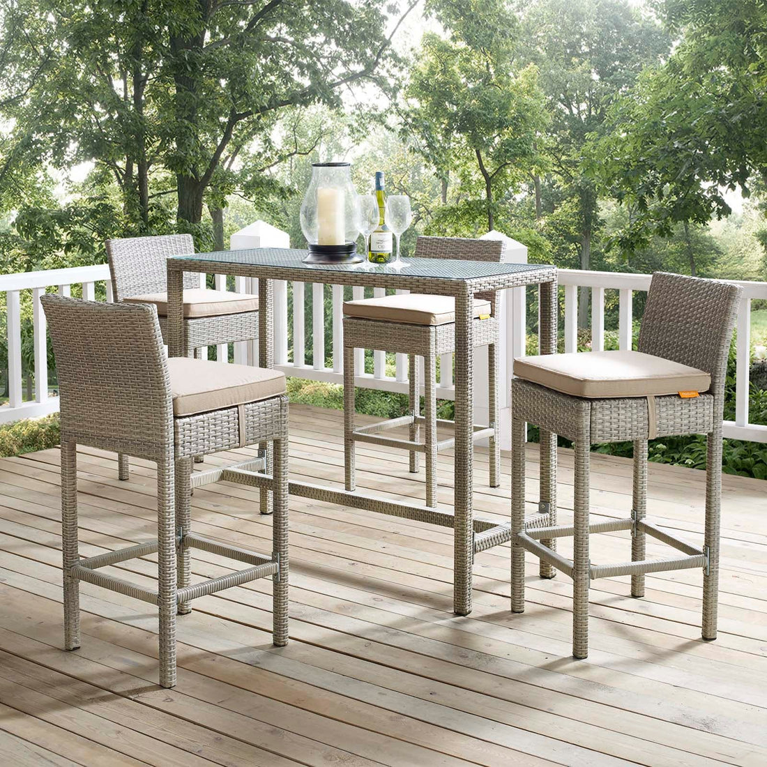 Conduit Outdoor Patio Wicker Rattan Bar Stool Set of 4 by Modway