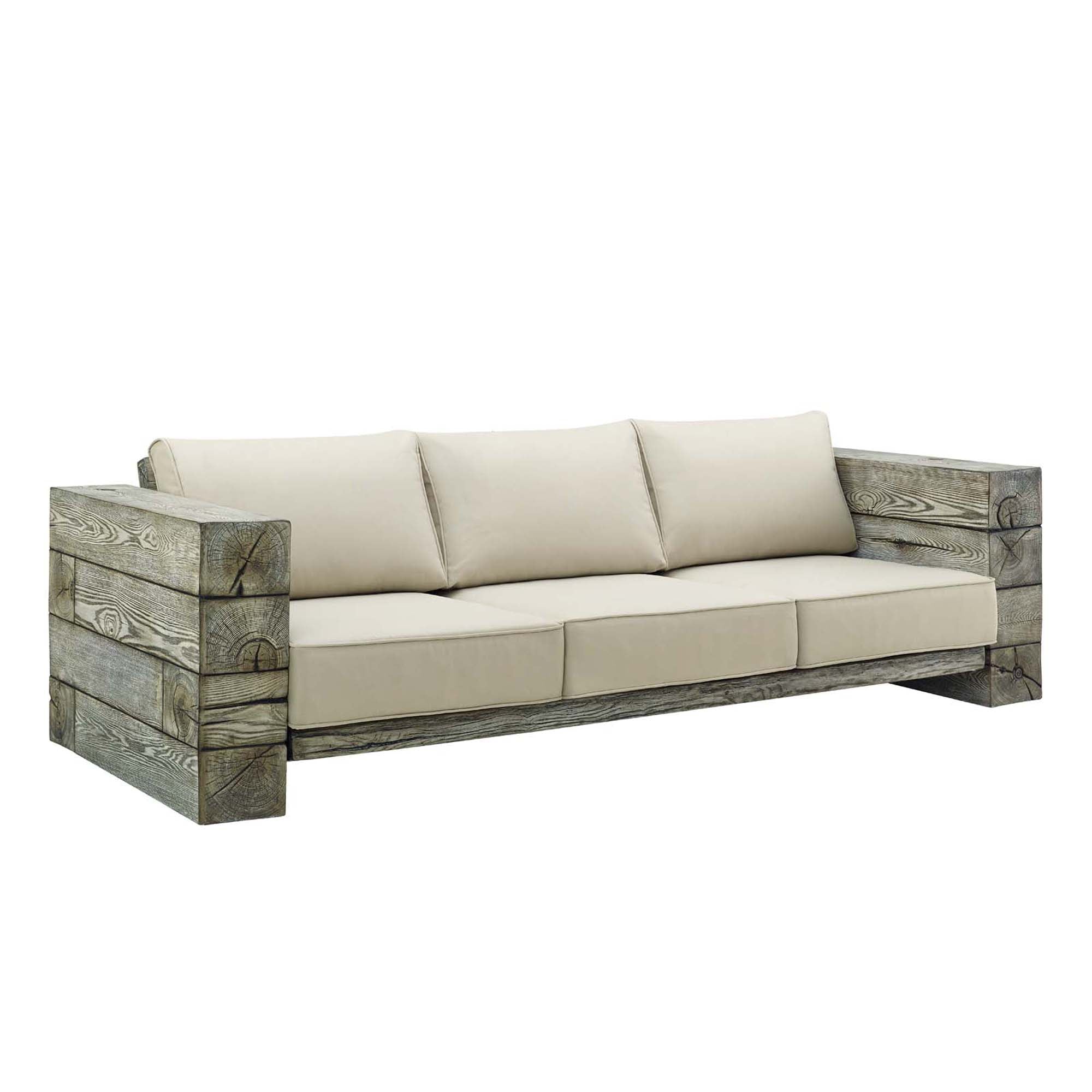 Manteo Rustic Coastal Outdoor Patio Sunbrella® Sofa and Fire Pit Set by Modway
