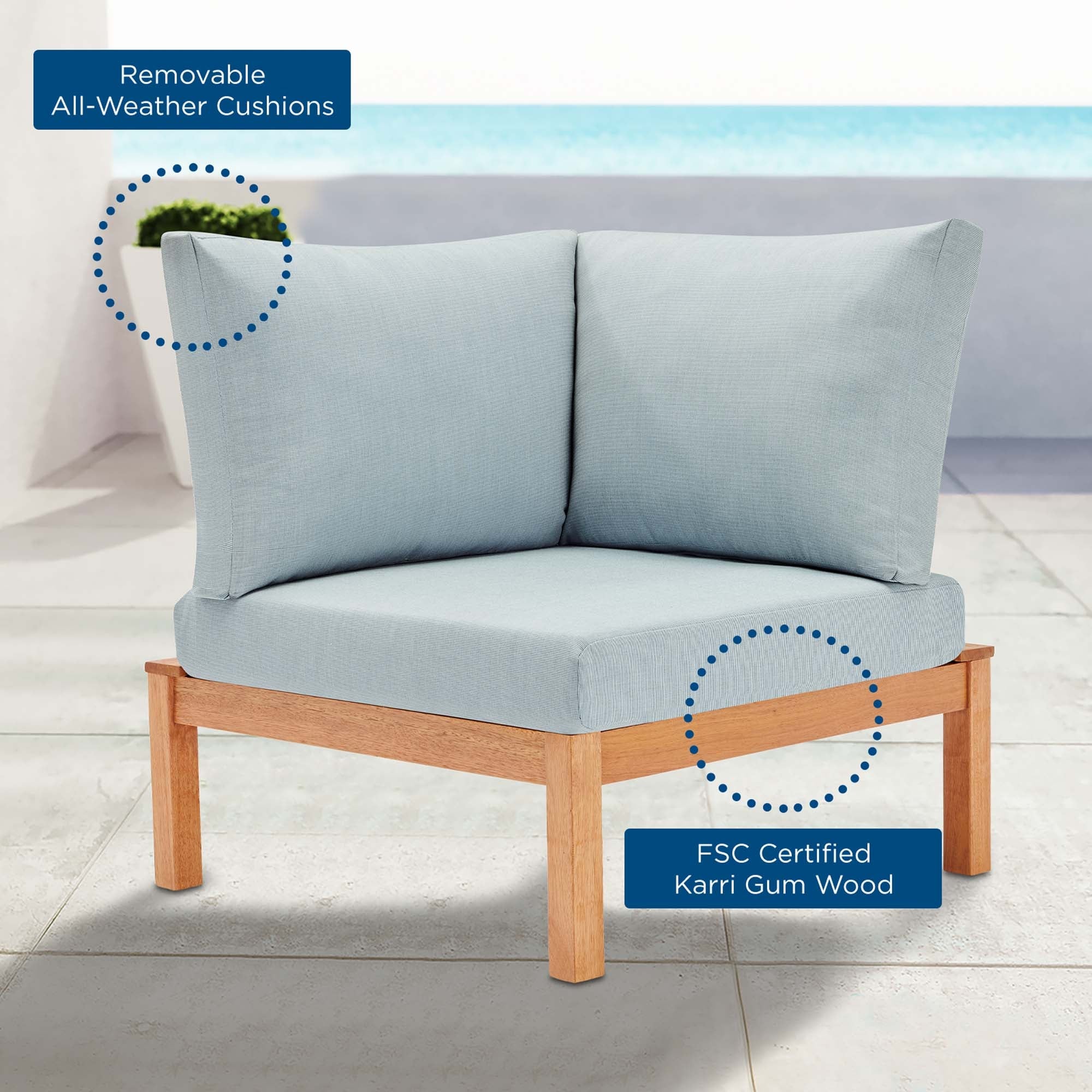 Freeport Karri Wood Sectional Sofa Outdoor Patio Corner Chair by Modway