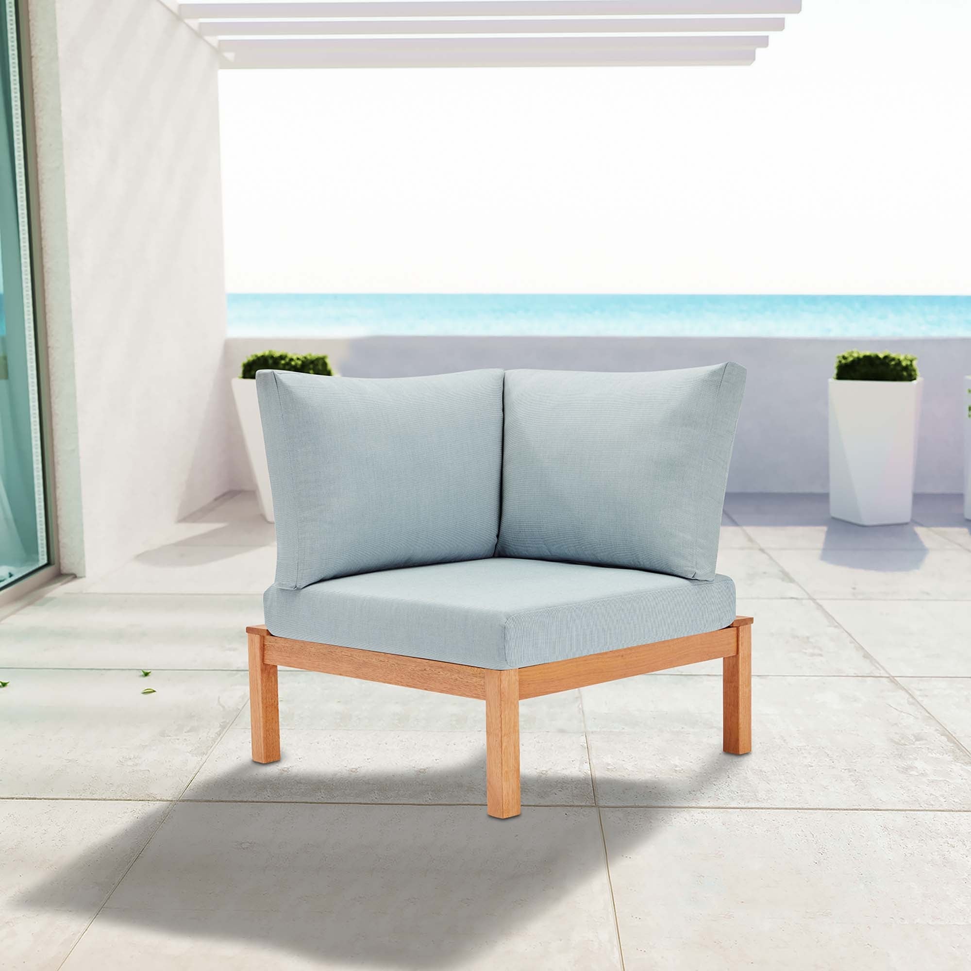 Freeport Karri Wood Sectional Sofa Outdoor Patio Corner Chair by Modway