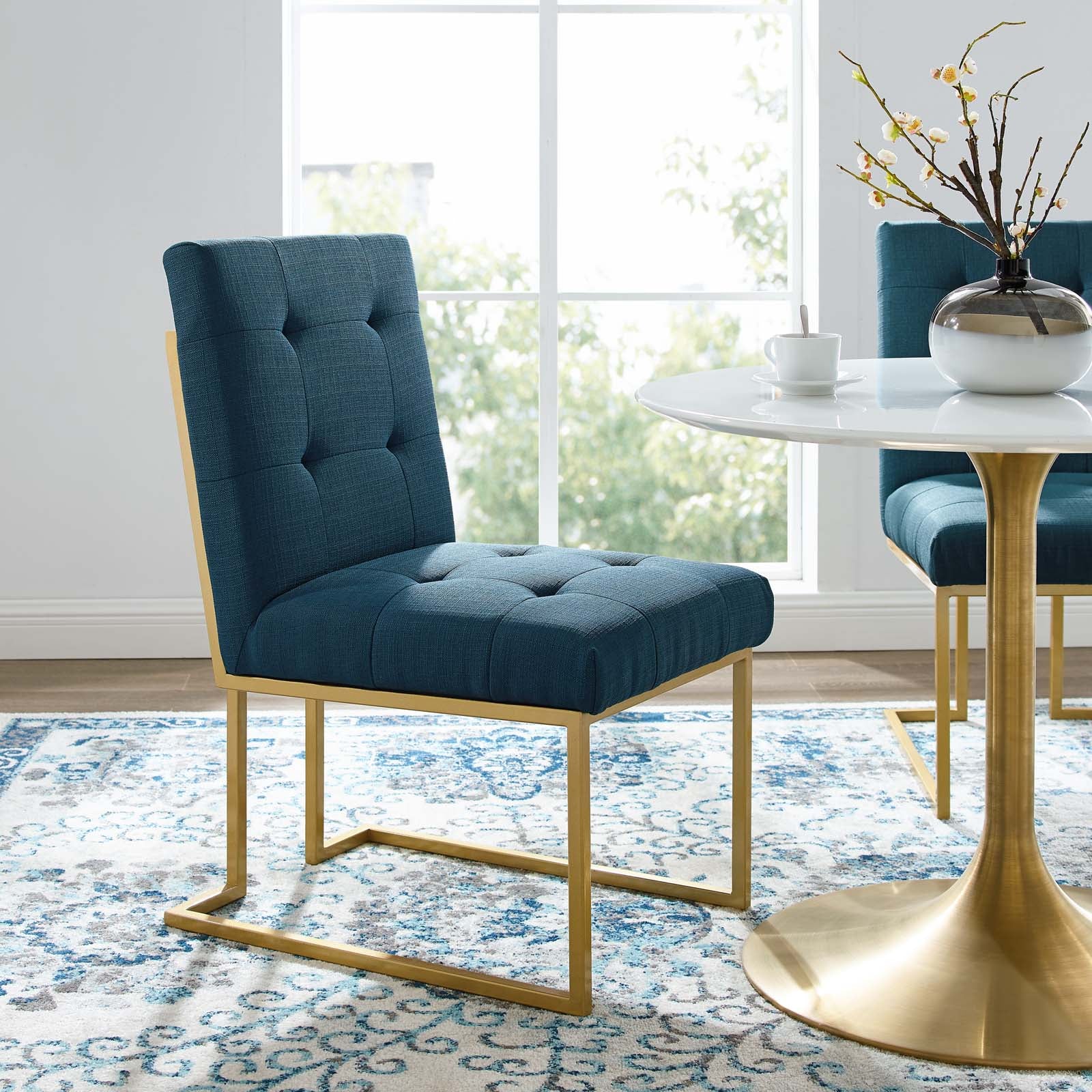 Privy Gold Stainless Steel Upholstered Fabric Dining Accent Chair by Modway