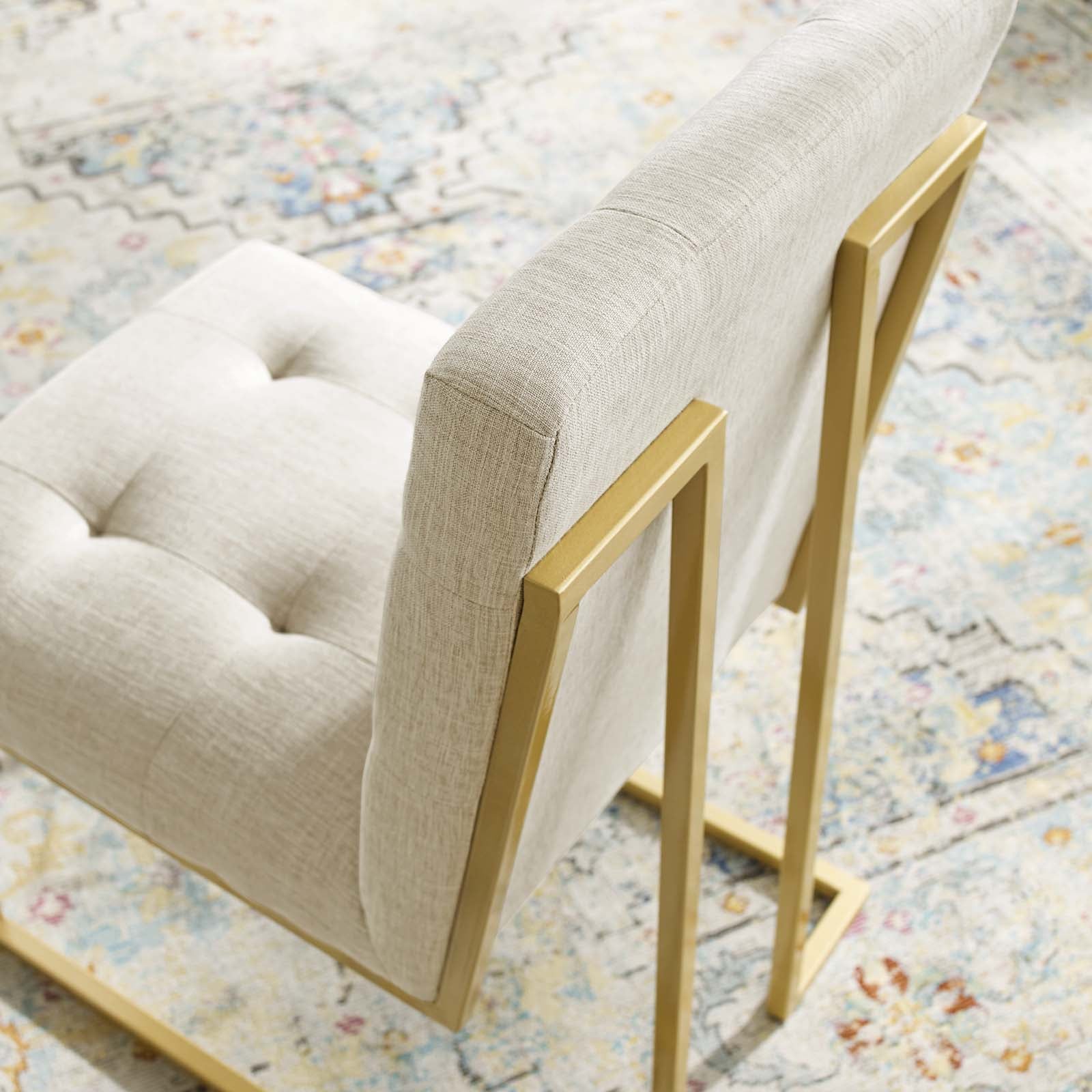 Privy Gold Stainless Steel Upholstered Fabric Dining Accent Chair by Modway