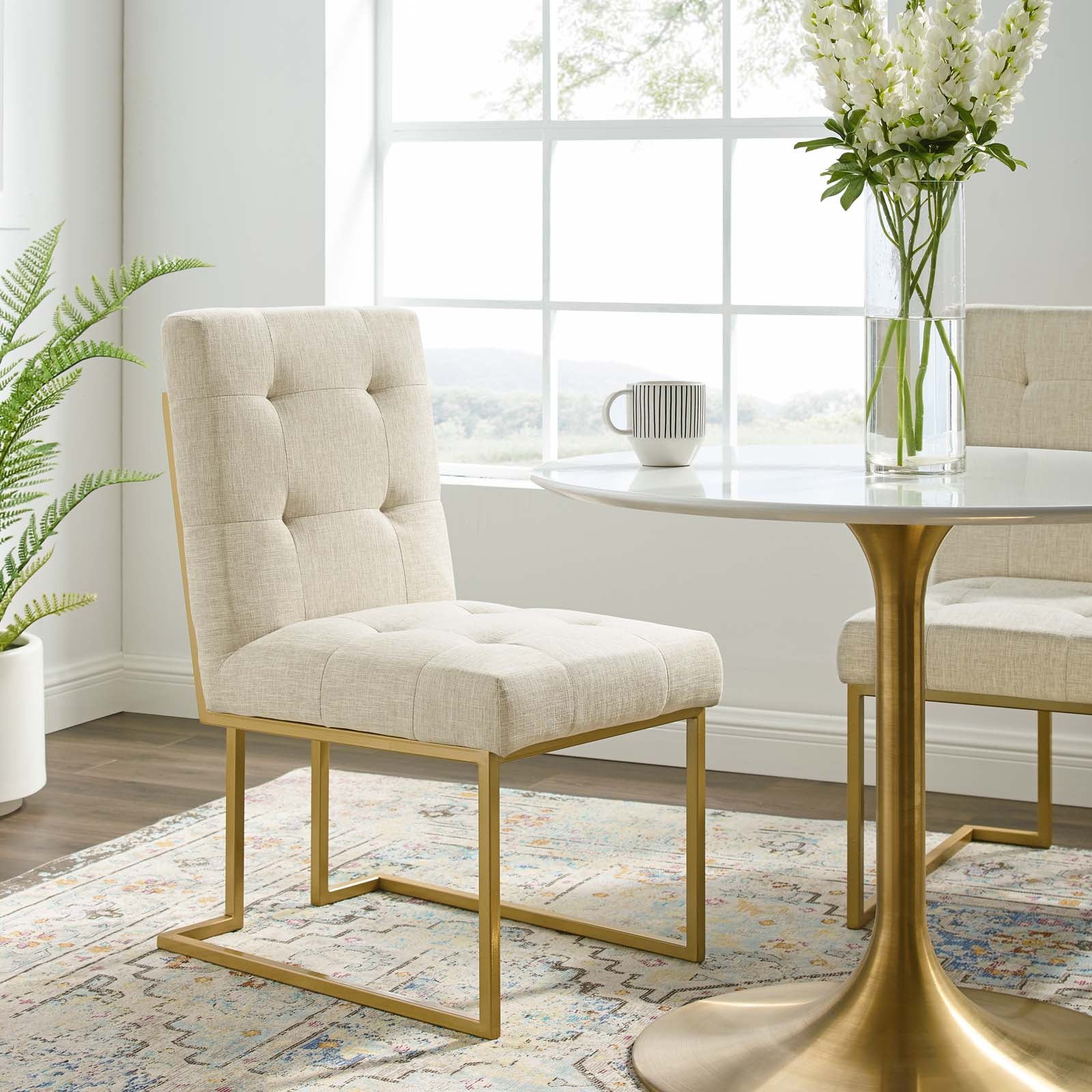 Privy Gold Stainless Steel Upholstered Fabric Dining Accent Chair by Modway