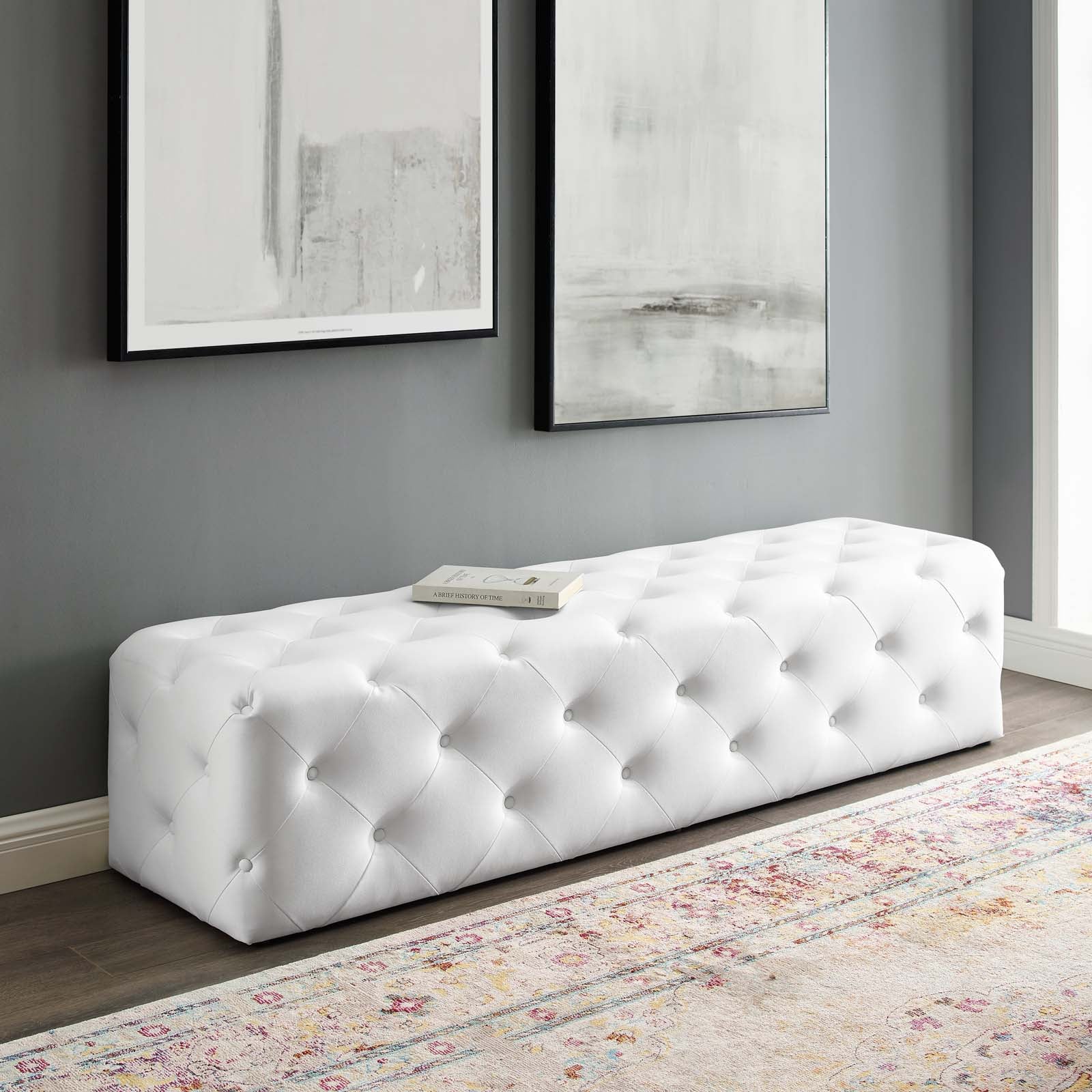Amour 72" Tufted Button Entryway Faux Leather Bench by Modway