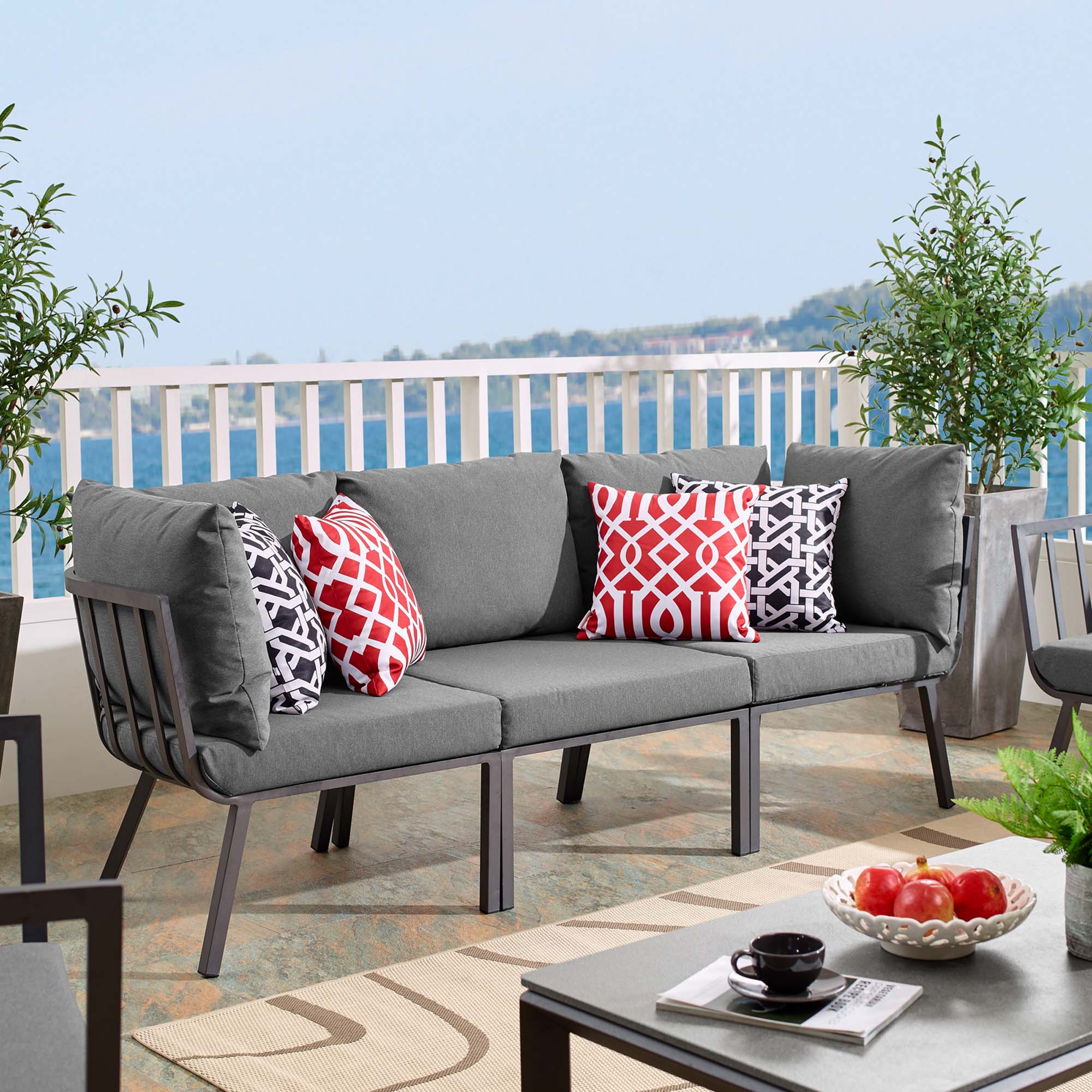 Riverside 3 Piece Outdoor Patio Aluminum Sectional Sofa Set by Modway