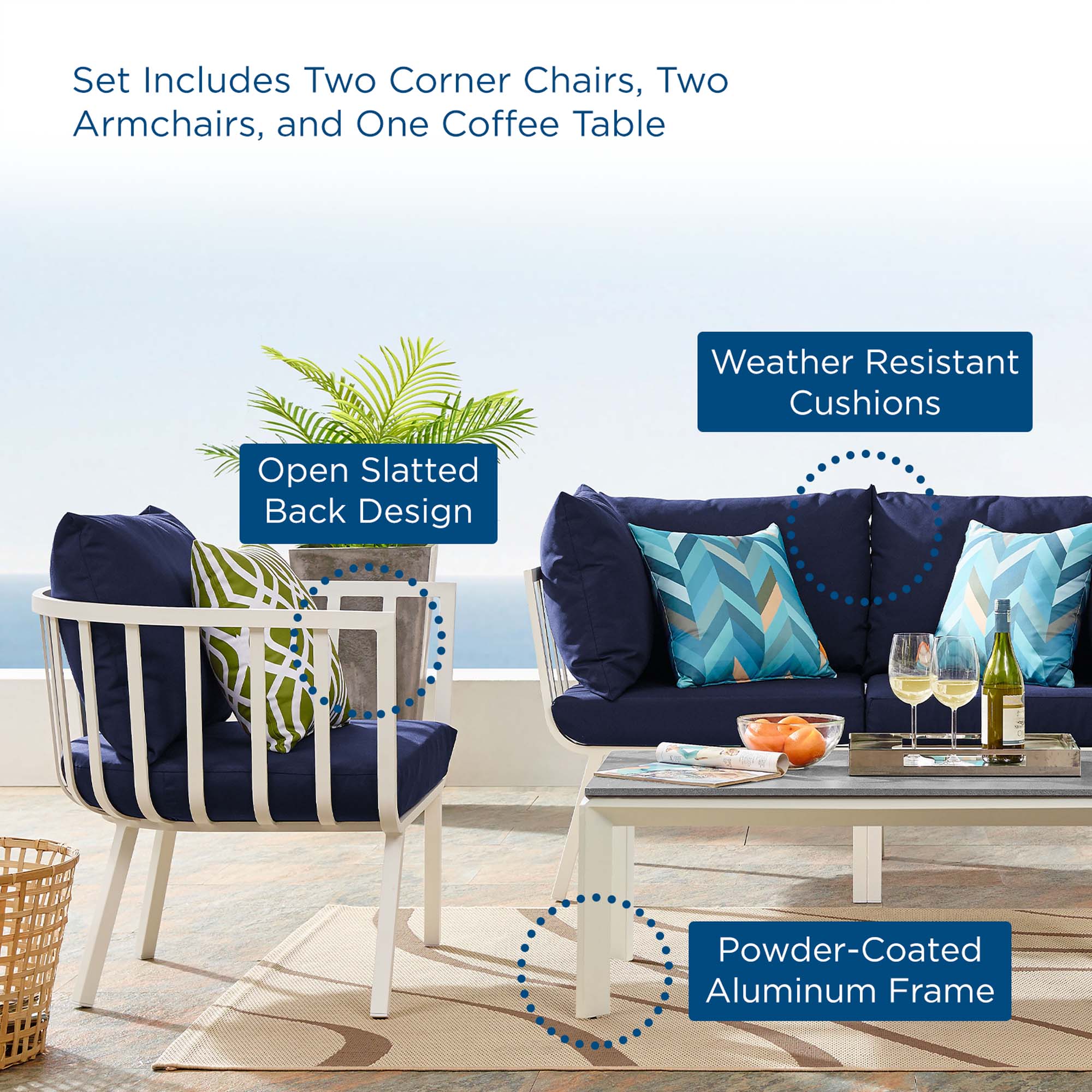 Riverside 5 Piece Outdoor Patio Aluminum Set by Modway