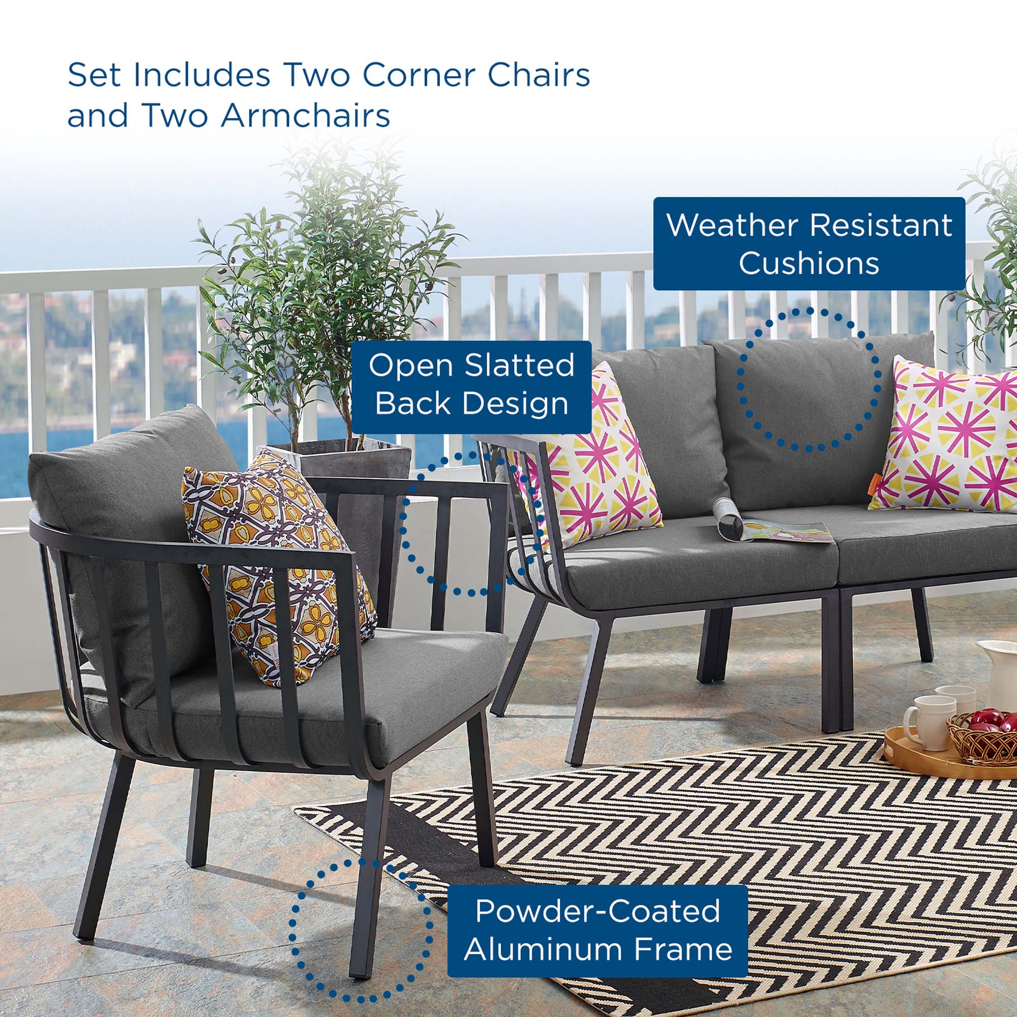 Riverside 4 Piece Outdoor Patio Aluminum Set by Modway
